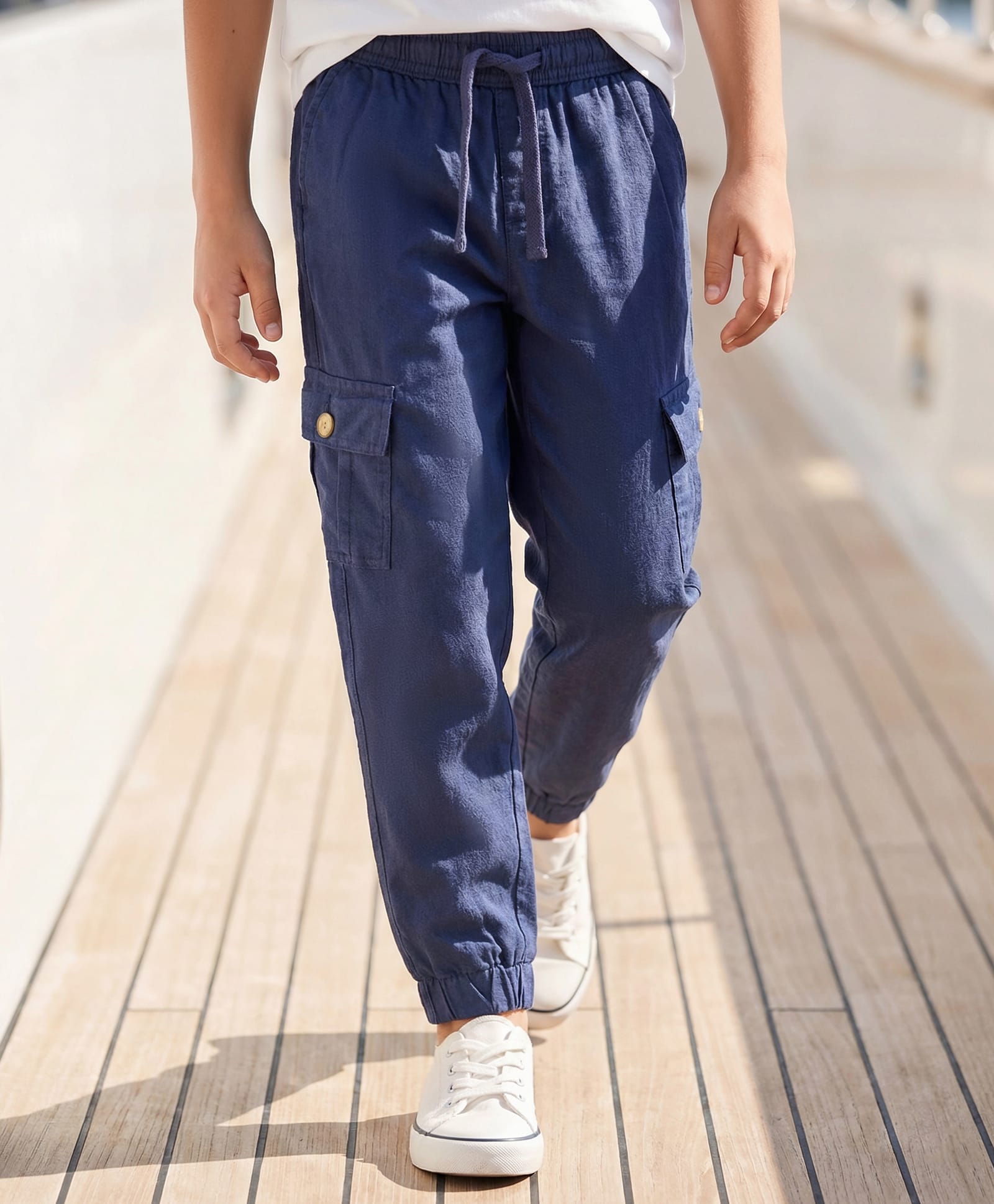 Pine Kids Cotton Elastane Woven Full Length Solid Color Trousers with Cargo Pocket - Navy Blue-picture-20