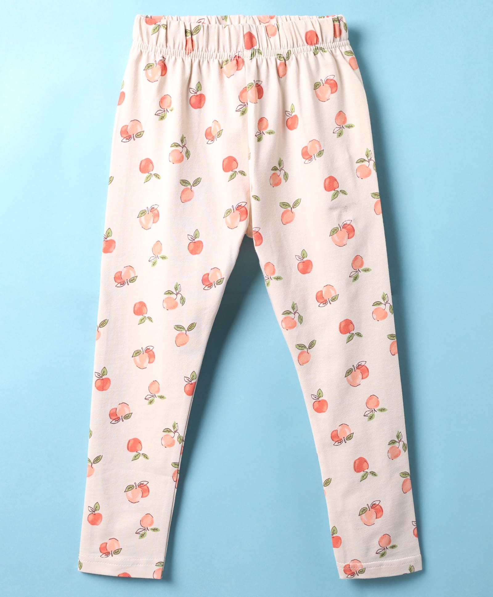Evimo Single Jersey Knit Full Length Leggings with Cherry Print - Peach-picture-33