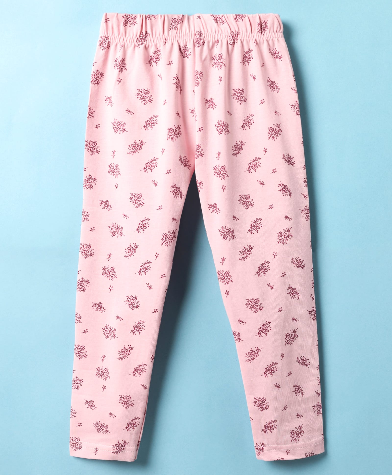 Evimo Single Jersey Knit Full Length Leggings With Floral Print -Light Pink-picture-37