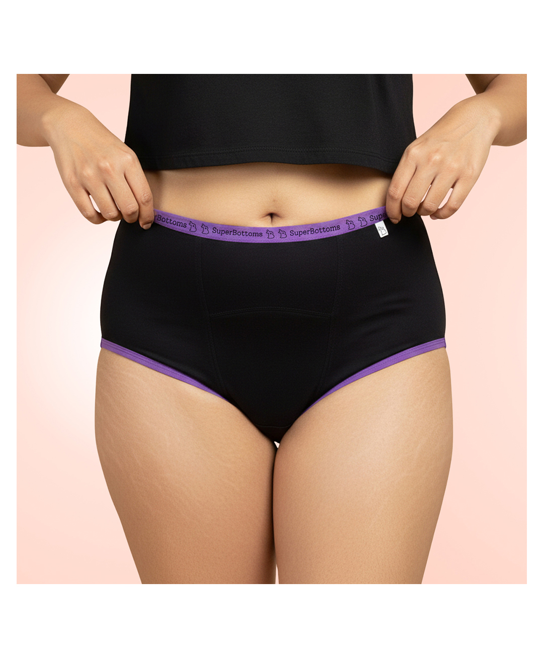 SuperBottoms Maxabsorb Bamboo Cotton Solid Stain Proof 8Hr Absorbent Period Panty - Black-picture-2