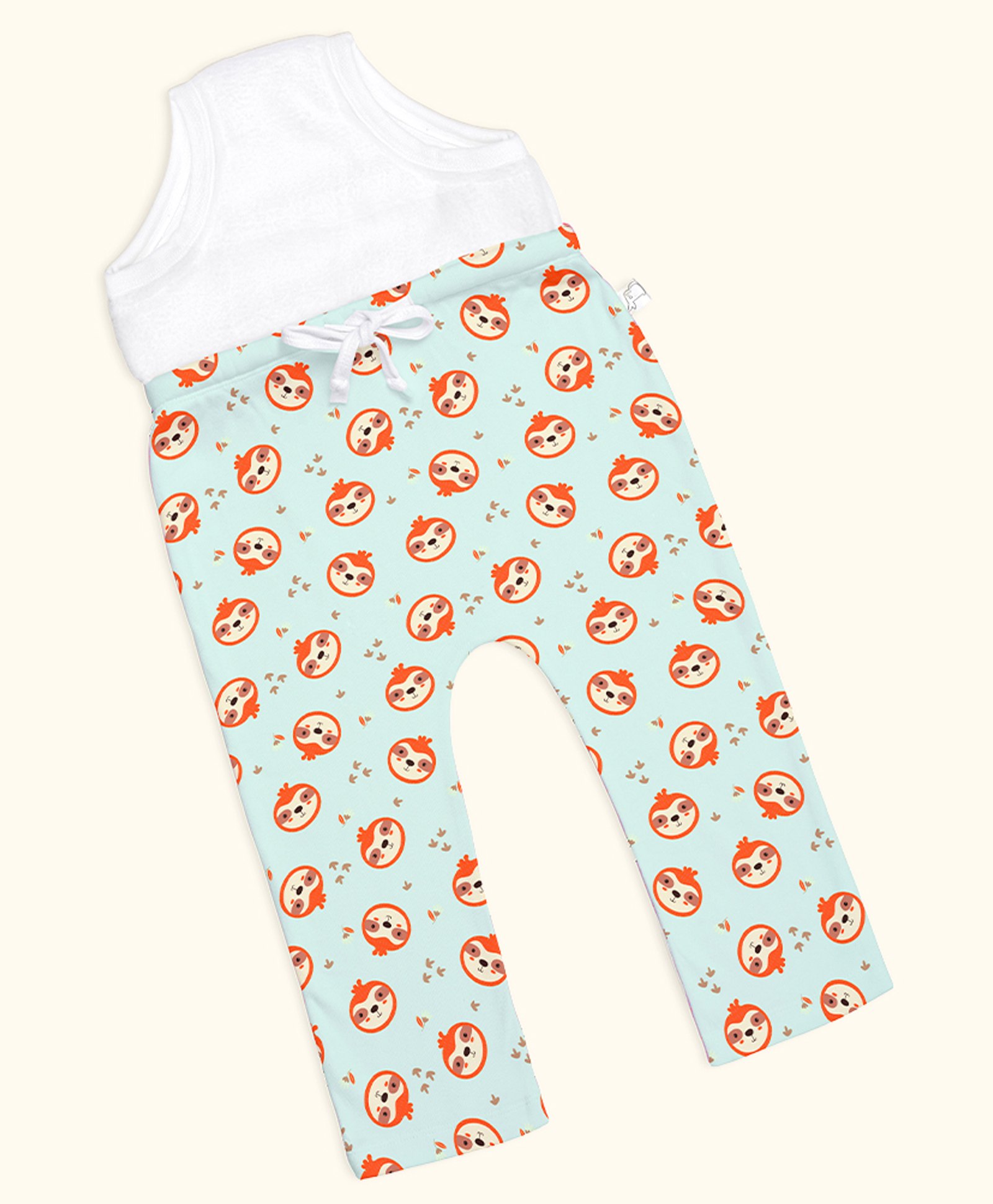 SuperBottoms Cotton Knit Sloth Printed Padded Diaper Pajamas - Green-image-33