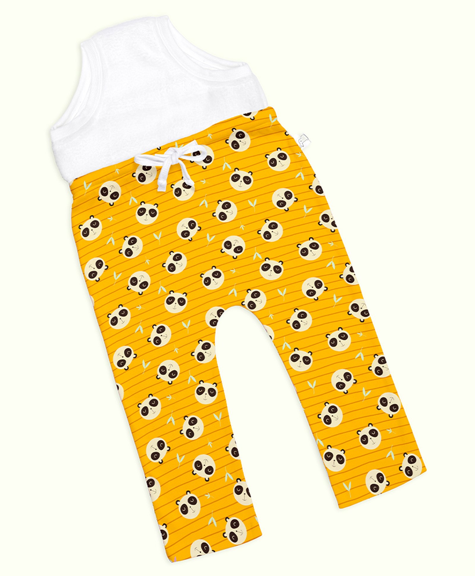 SuperBottoms Cotton Knit Striped & Baby Panda Printed Padded Diaper Pajamas - Mustard-image-40