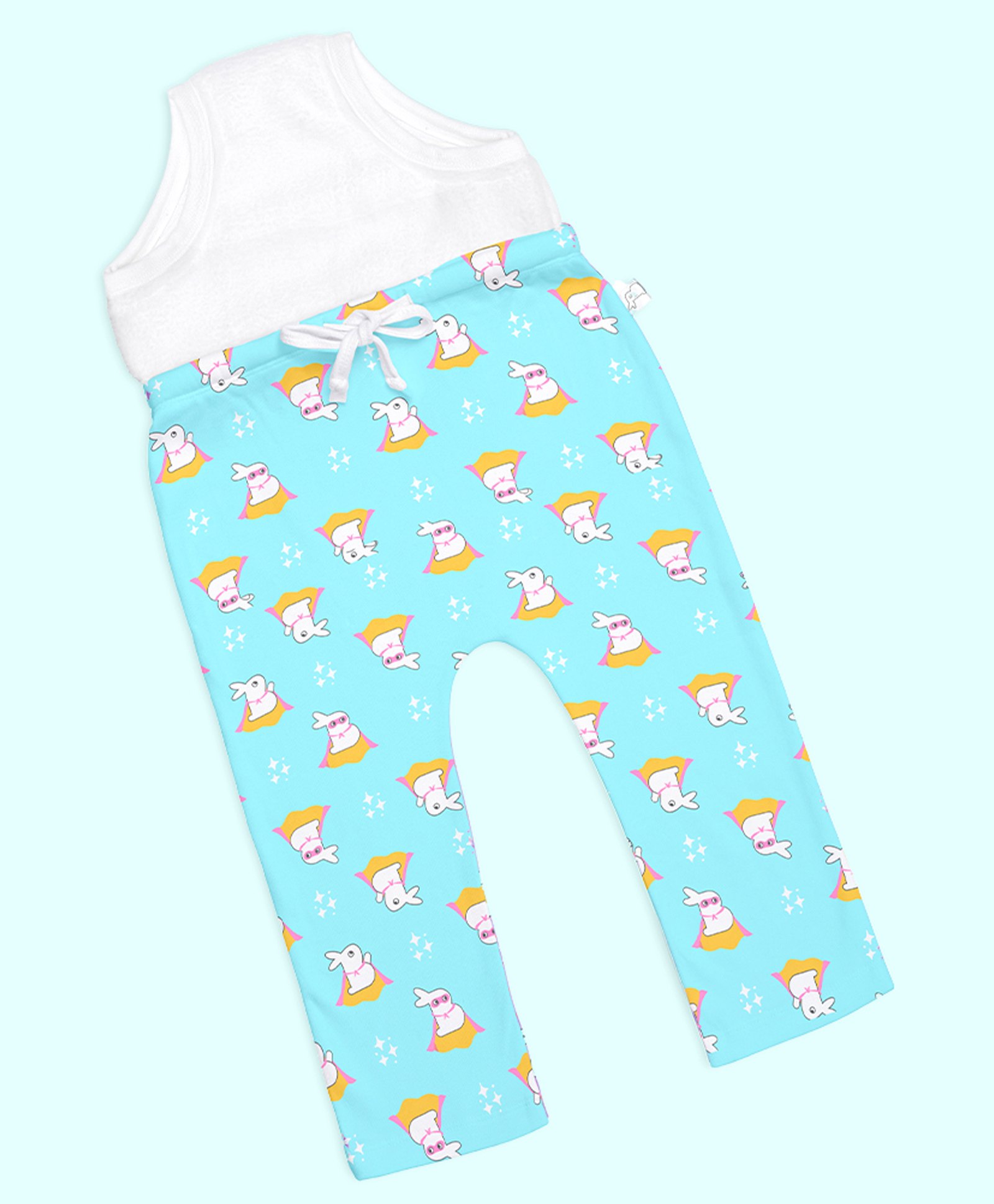 SuperBottoms Cotton Knit Baby Bunnies Printed Padded Diaper Pajamas - Sky Blue-picture-35
