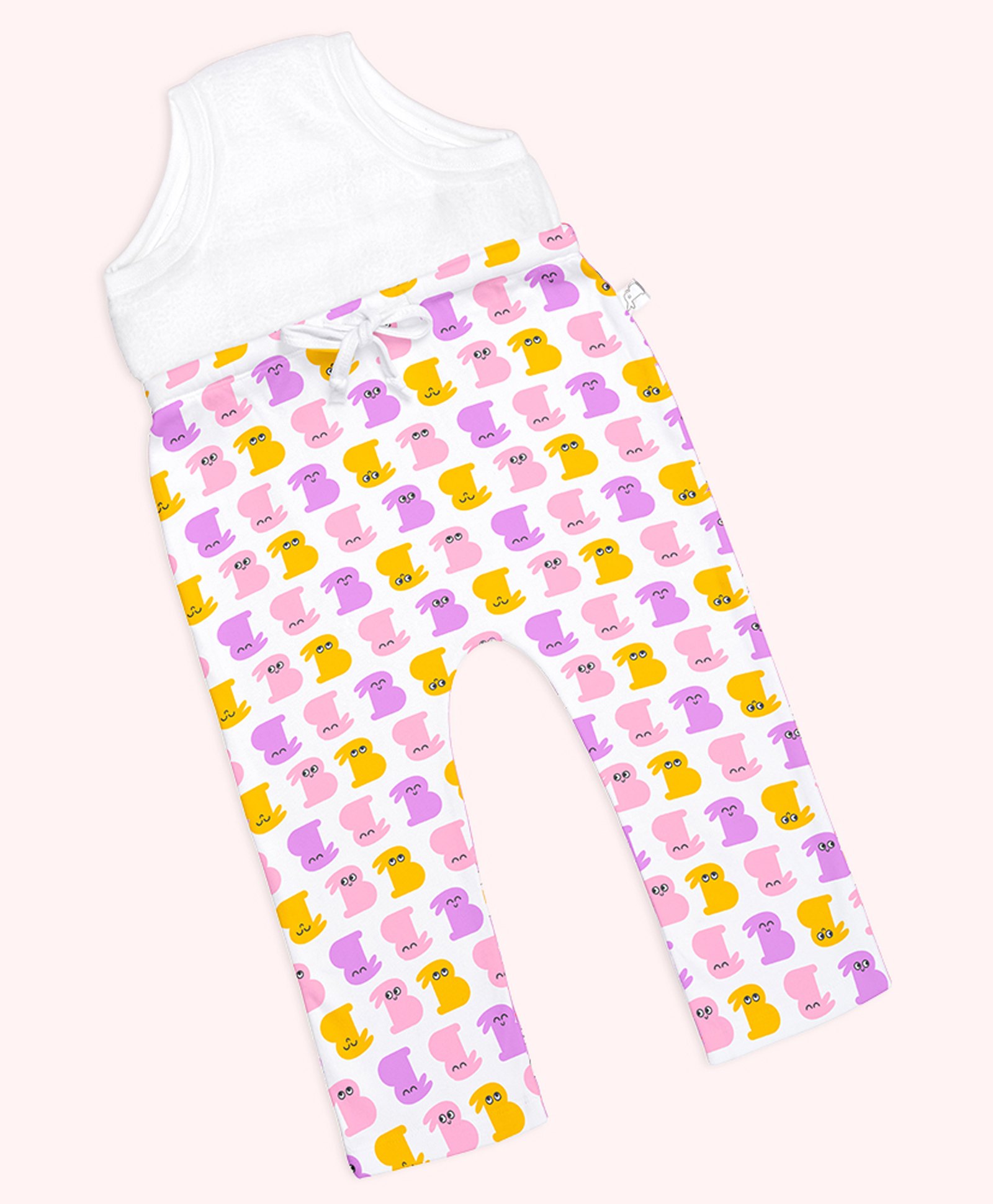 SuperBottoms Cotton Knit Baby Bunnies Printed Padded Diaper Pants - White & Pink-image-45