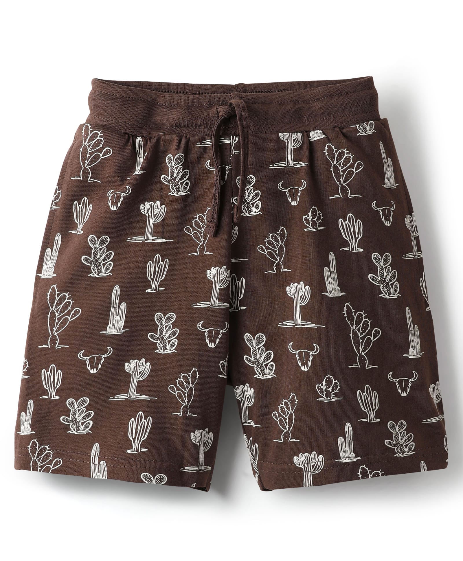 Evimo Single Jersey Knit Knee Length Shorts With Cactus Print - Brown-picture-34