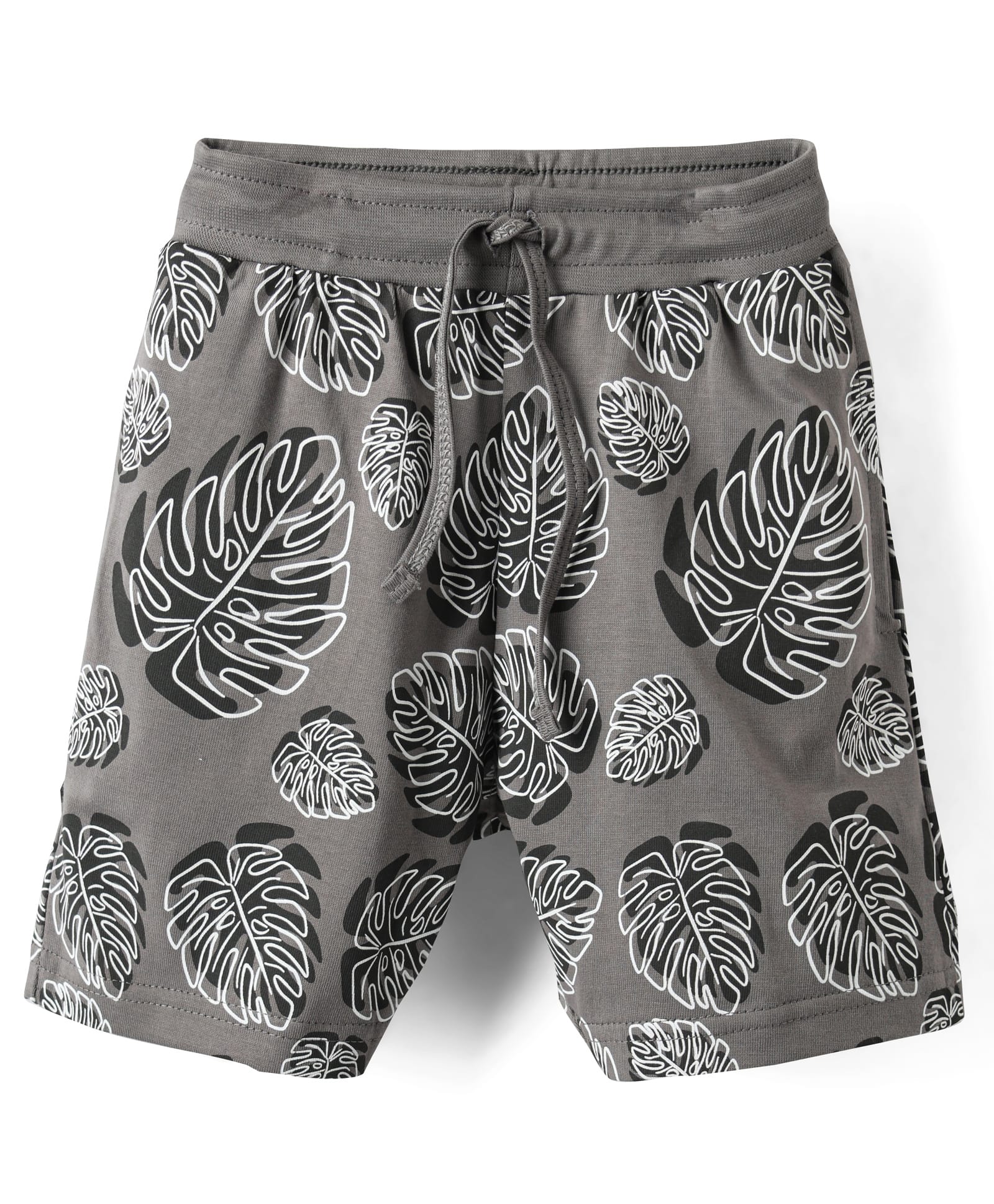 Evimo Single Jersey Knit Knee Length Shorts With Leaf Print - Light Grey-picture-28