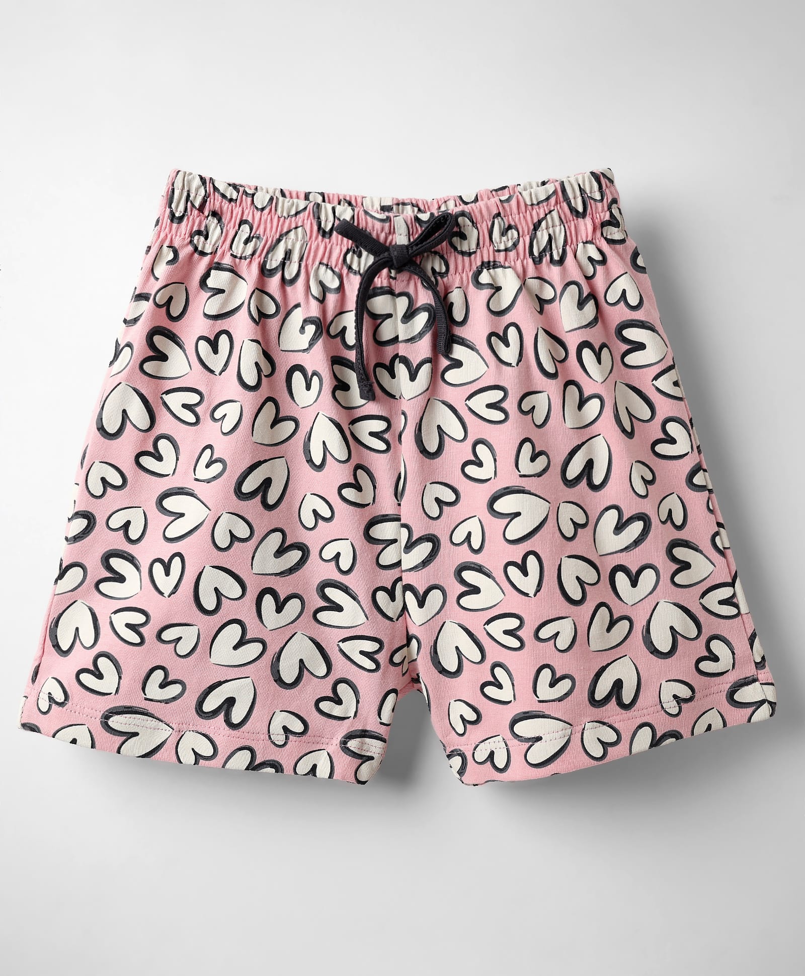 Evimo Single Jersey Knit Knee Length Shorts With Heart Print - Pink-picture-26