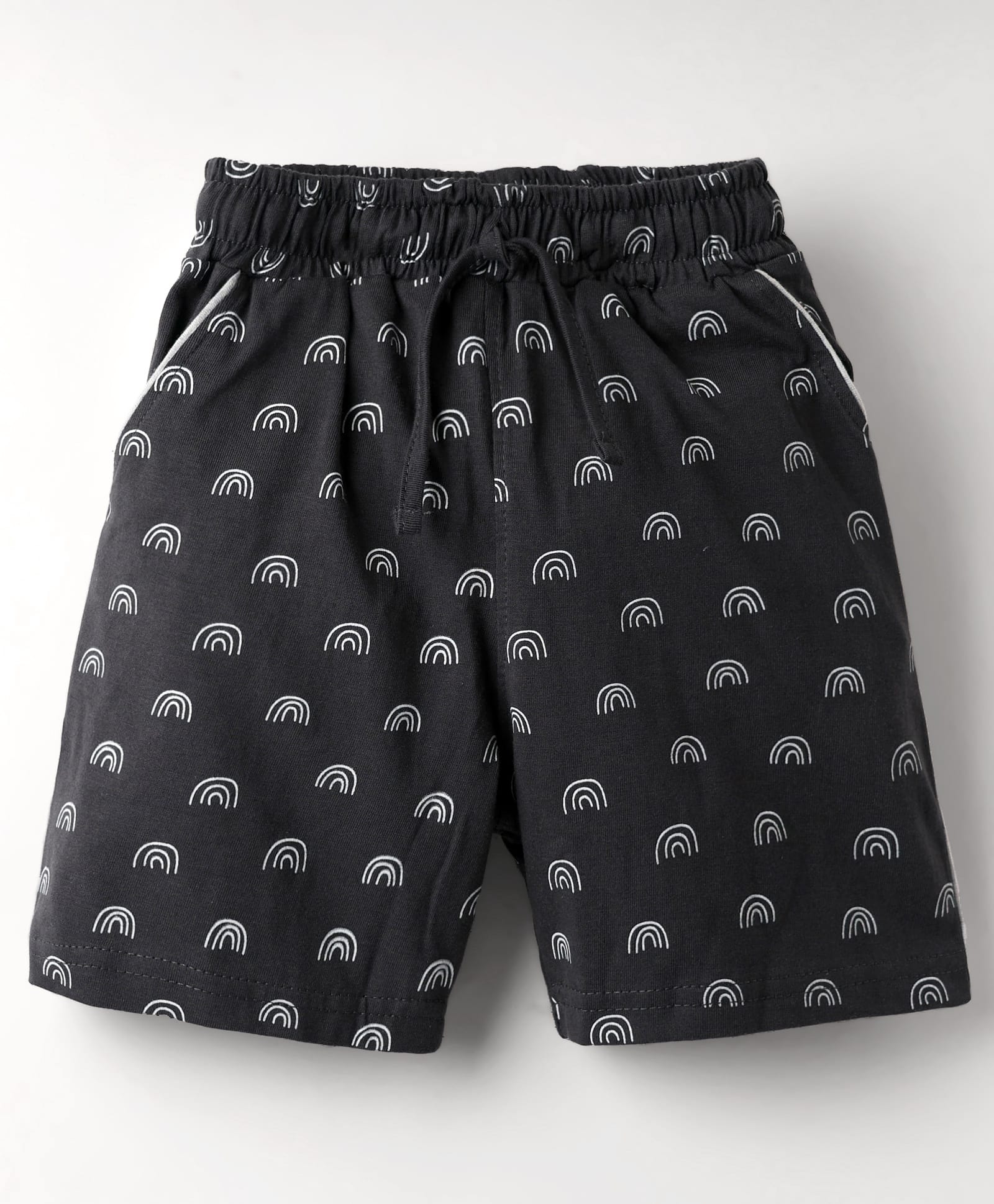 Evimo Single Jersey Knit Knee Length Shorts With Abstract Print - Black-picture-4