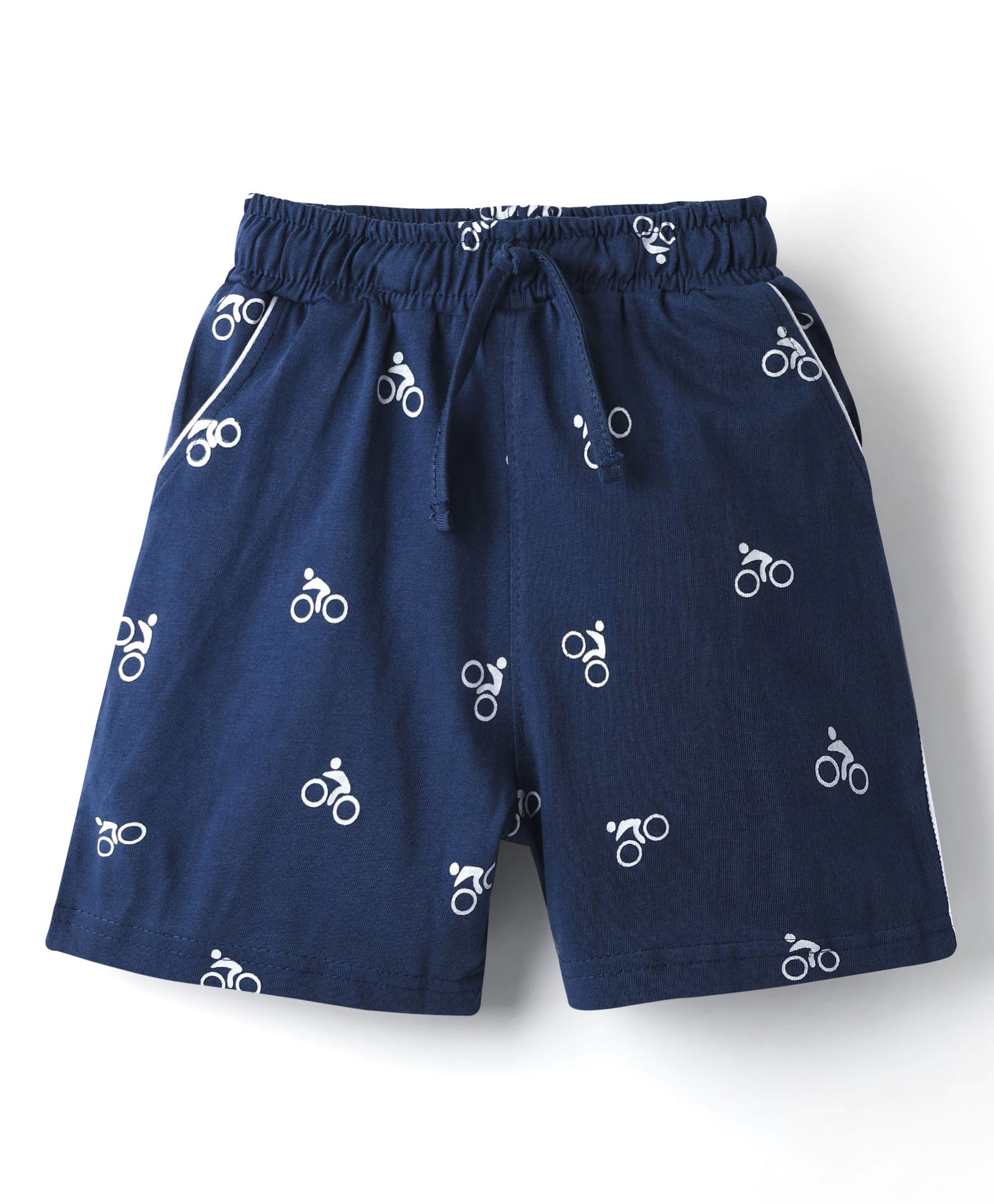 Evimo Single Jersey Knit Knee Length Shorts With Cycle Print - Navy Blue-picture-4
