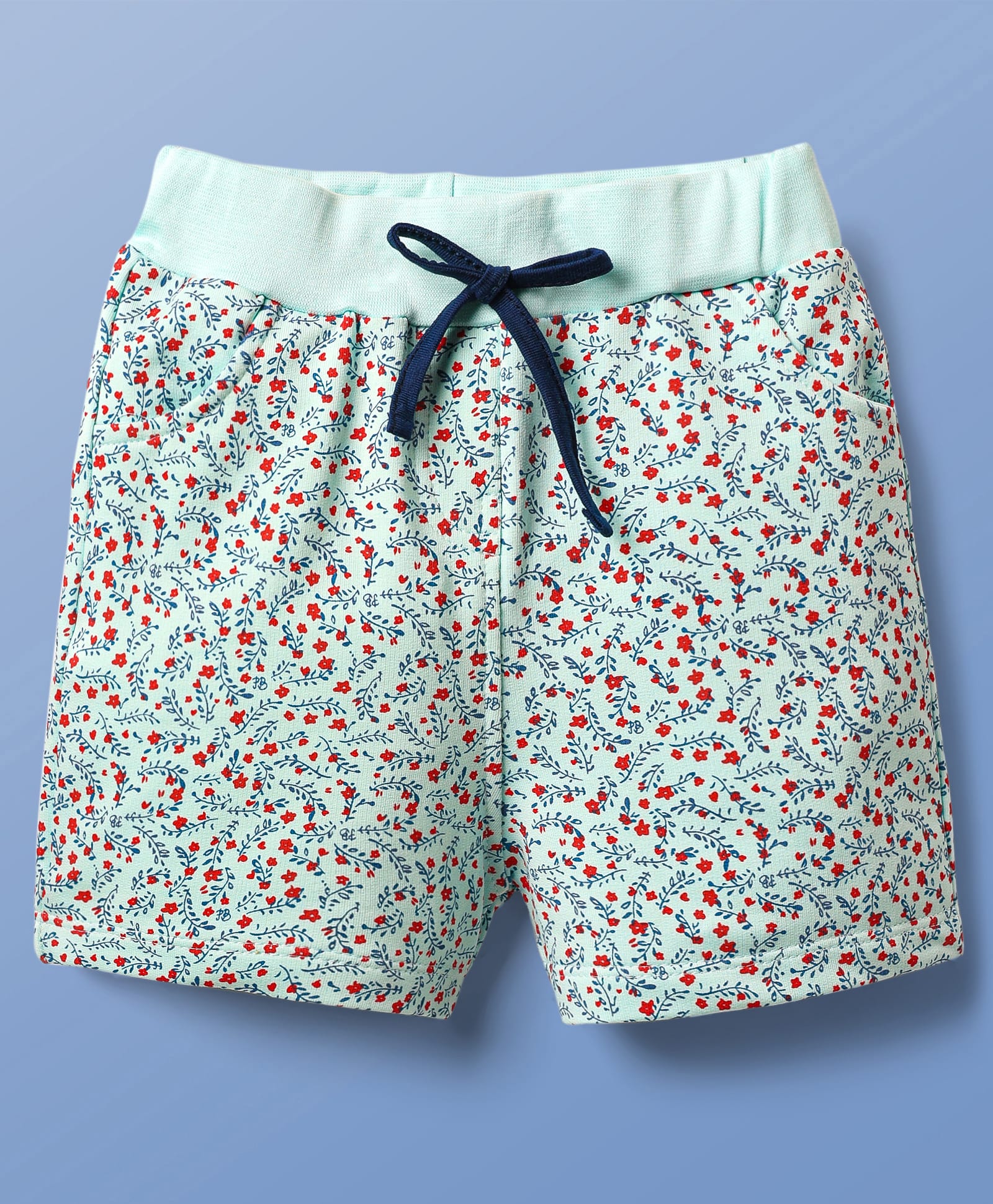 Evimo Single Jersey Knit Knee Length Shorts With Floral Print - Light Blue-picture-15