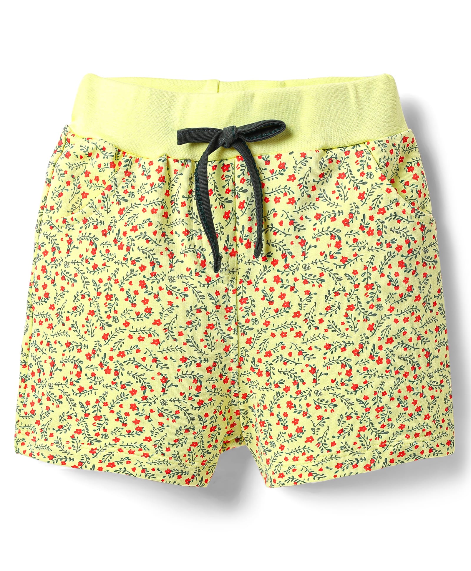 Evimo Single Jersey Knit Knee Length Shorts With Floral Print - Yellow-picture-7