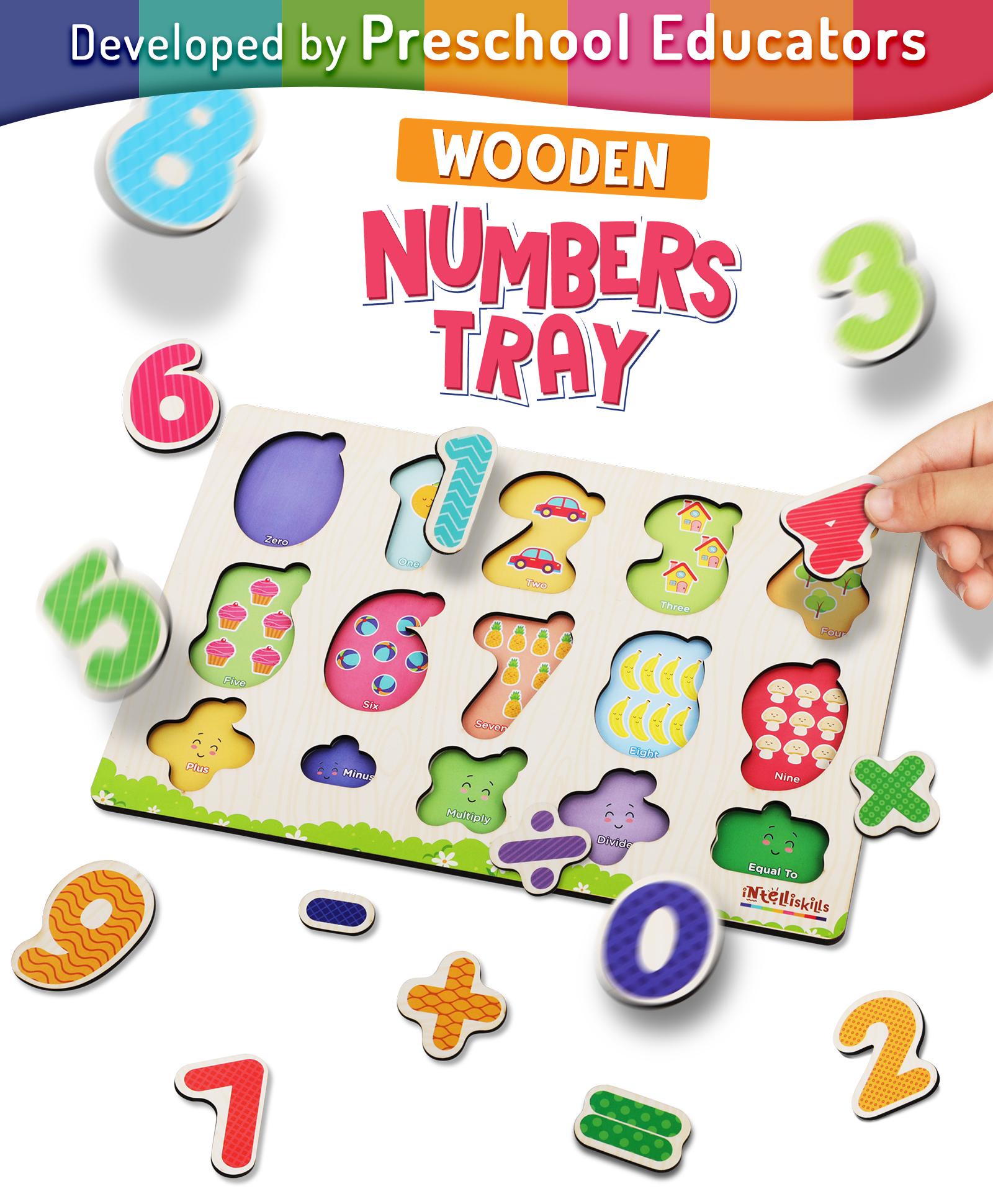 Intelliskills Hide N' Seek Numbers Wooden Puzzle Tray for Kids | Learn 1234 & Mathematical Symbols | Counting 1-10 | Montessori Early Numeracy Toy | BIS Certified | Educator Recommended | For Gifting-image-34