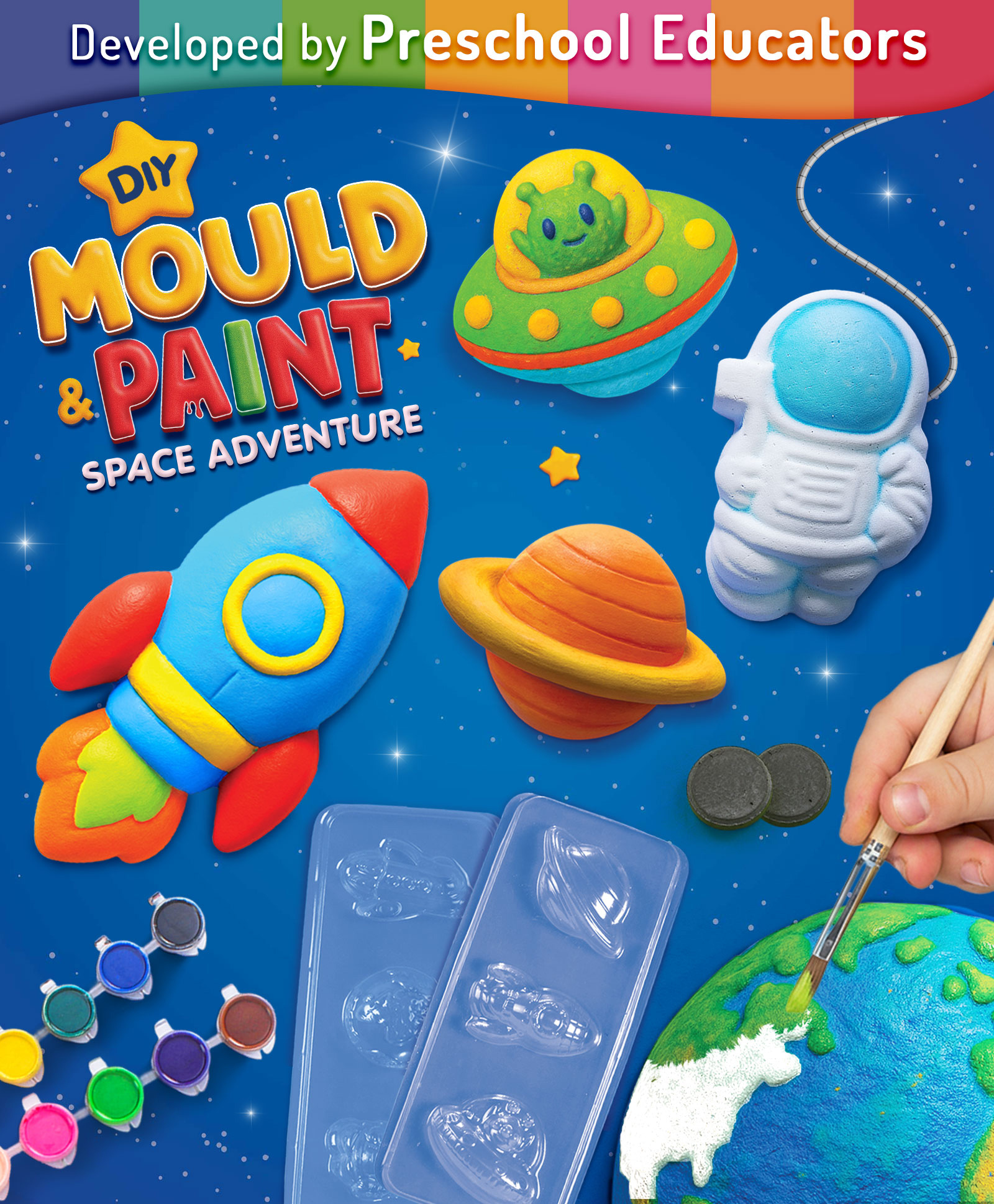 Intelliskills DIY Mould & Paint Craft Kit-Space Adventure | 6 Moulds, 12 Multicoloured Paints, 6 Magnets & More | Screen-Free Fun | Fridge Magnets | BIS Certified | Educator Recommended | For Gifting