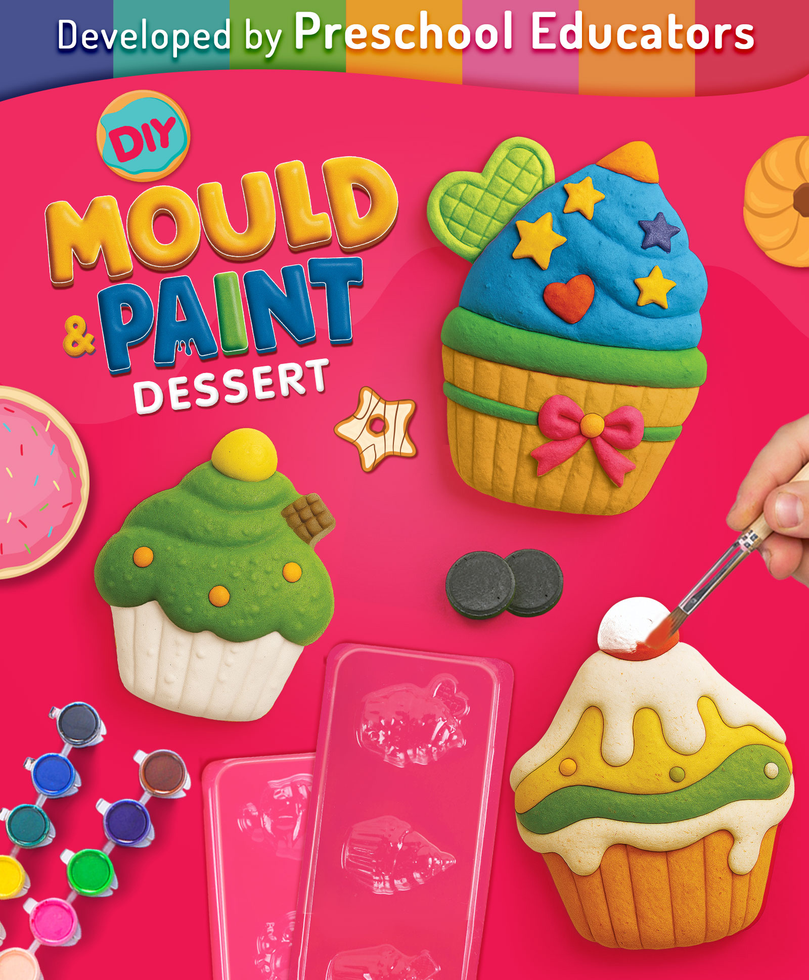 Intelliskills DIY Mould & Paint Craft Kit - Dessert | 6 Moulds, 12 Multicoloured Paints, 6 Magnets & More | Screen-Free Fun | Make Fridge Magnets | BIS Certified | Educator Recommended | For Gifting