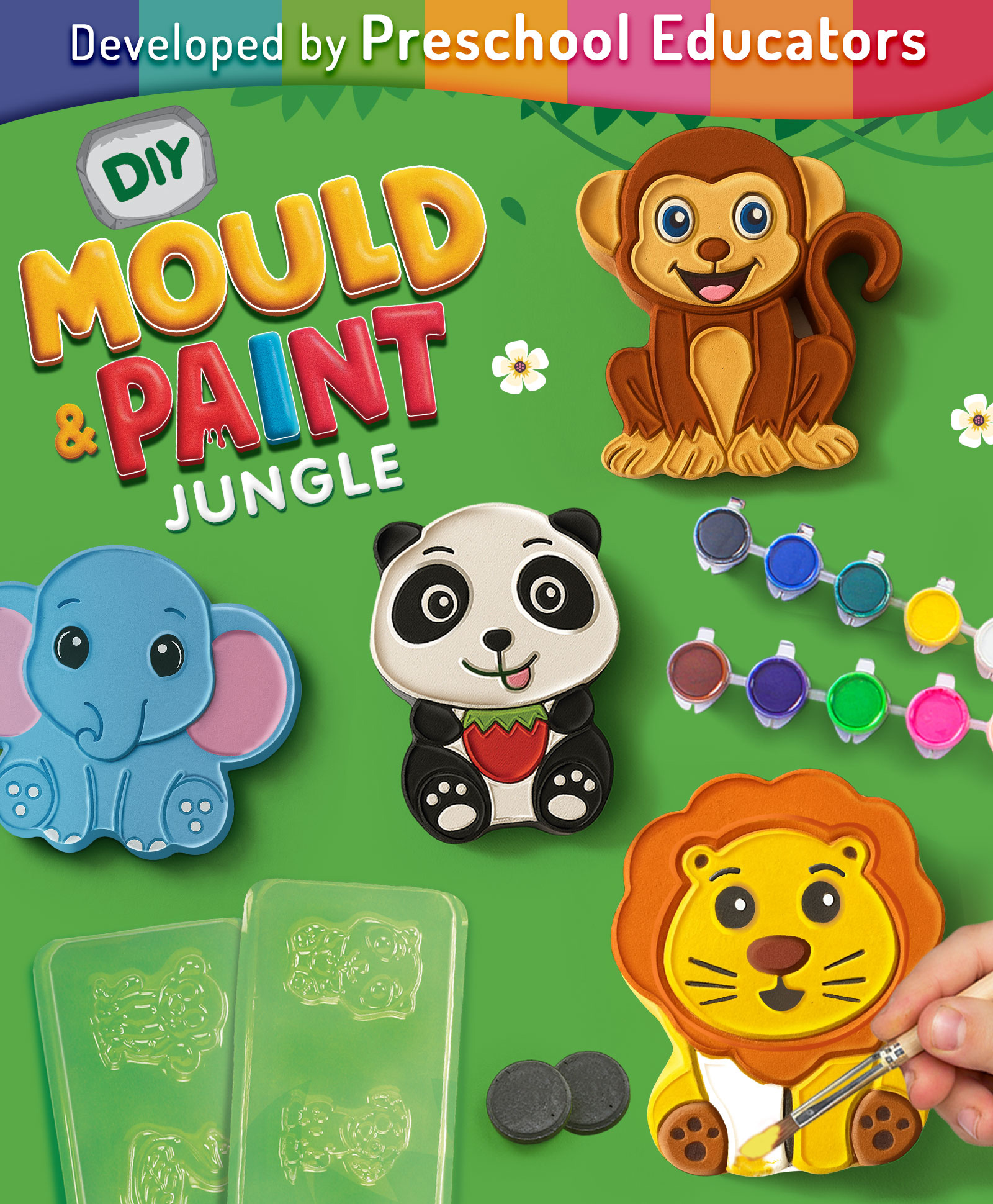 Intelliskills DIY Mould & Paint Craft Kit - Jungle | 6 Moulds, 12 Multicoloured Paints, 6 Magnets & More | Screen-Free Fun | Make Fridge Magnets | BIS Certified | Educator Recommended | For Gifting