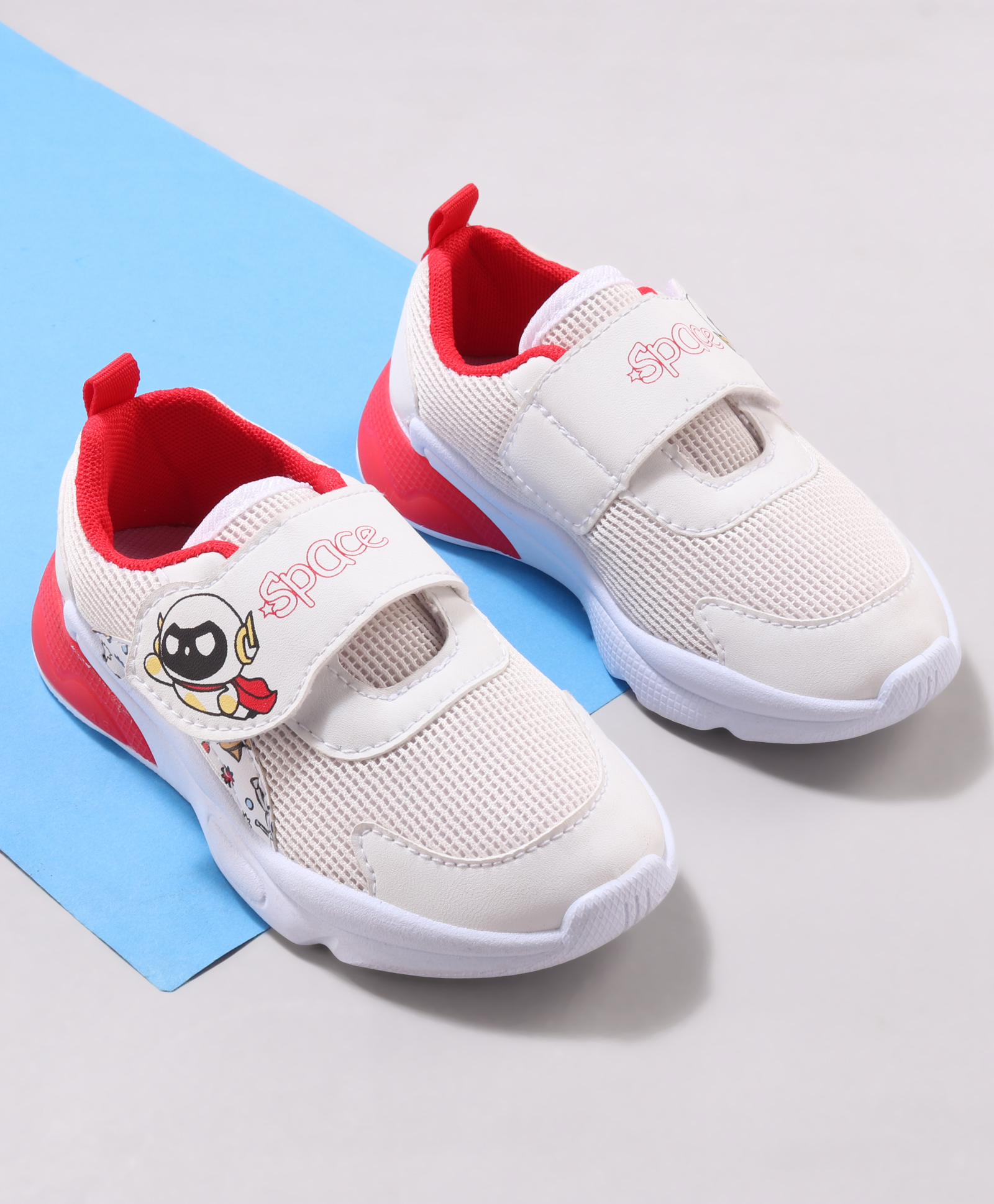 Cute Walk by Babyhug Velcro Closure Sneaker Shoes with Space Theme Print - White-image-38