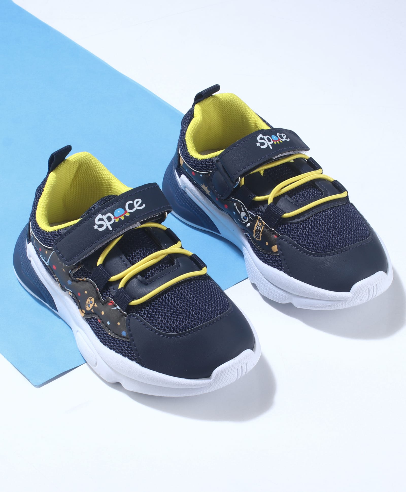 Cute Walk by Babyhug Velcro Closure Sneaker Shoes With Space Theme Print - Navy Blue-image-16