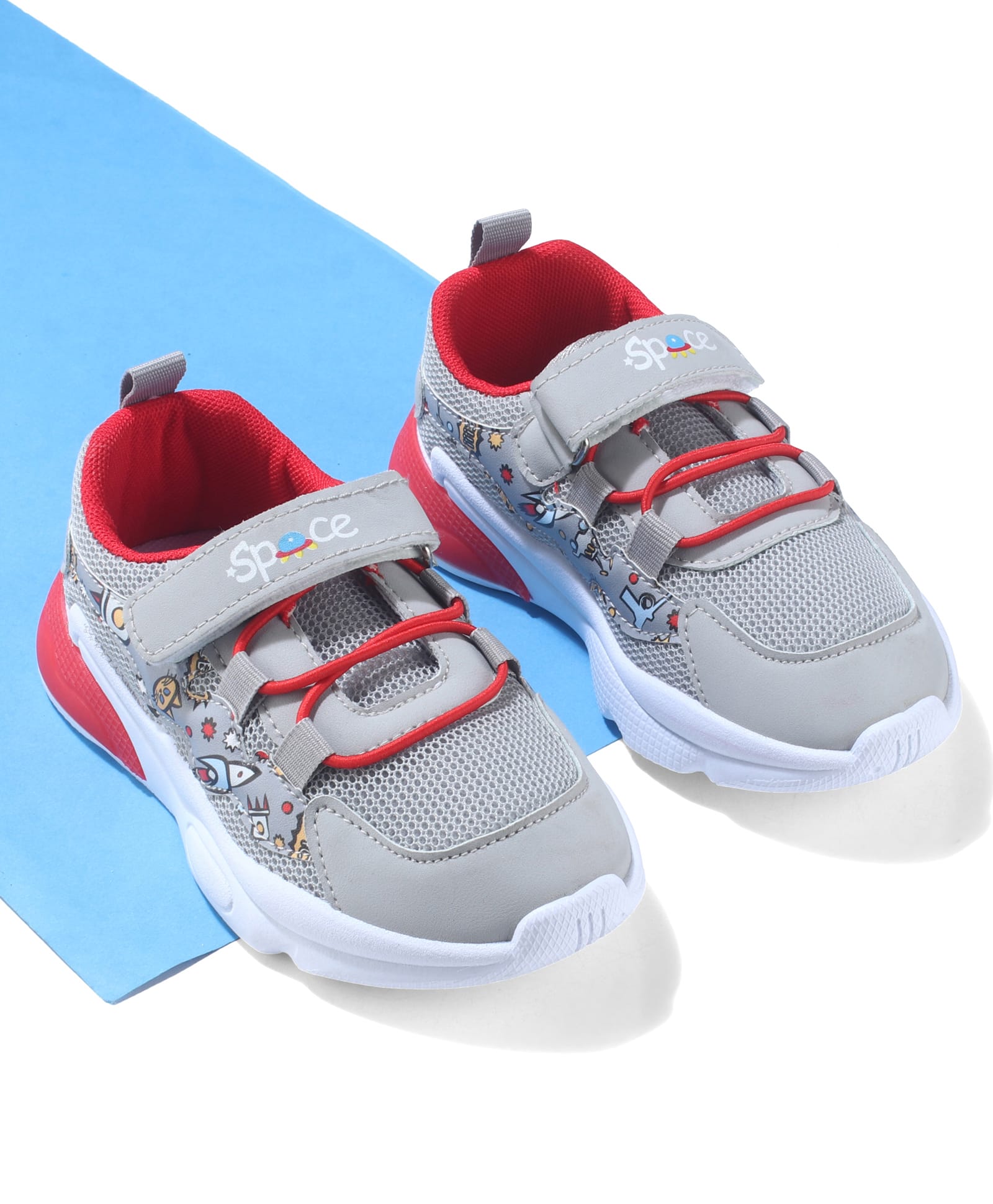 Cute Walk by Babyhug Velcro Closure Sneaker Shoes With Space Theme Print - Grey-picture-27
