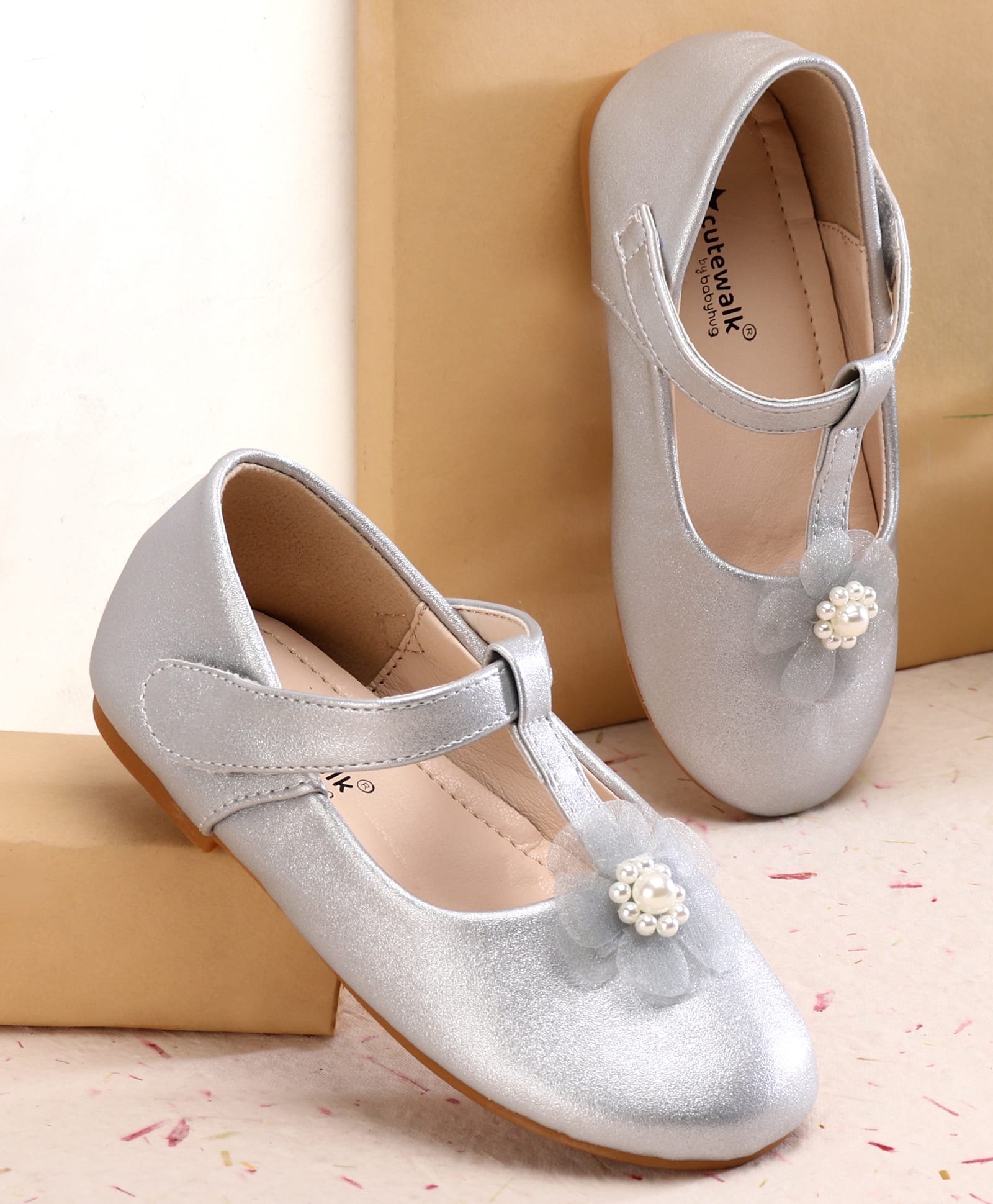 Cute Walk by Babyhug Ballerina With Velcro Closure and Floral Applique - Silver-image-27