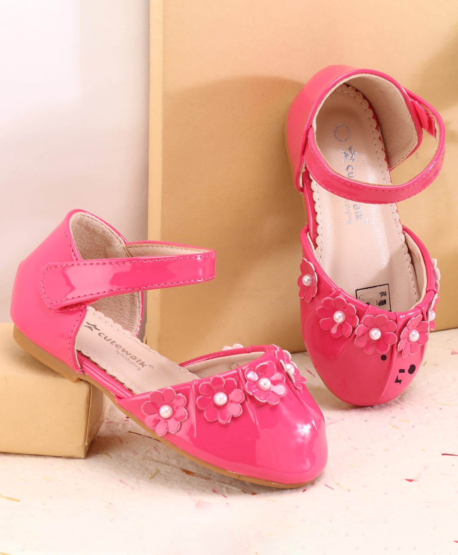Cute Walk by Babyhug Ballerina Velcro Closure with Floral Applique - Fuchsia-image-42