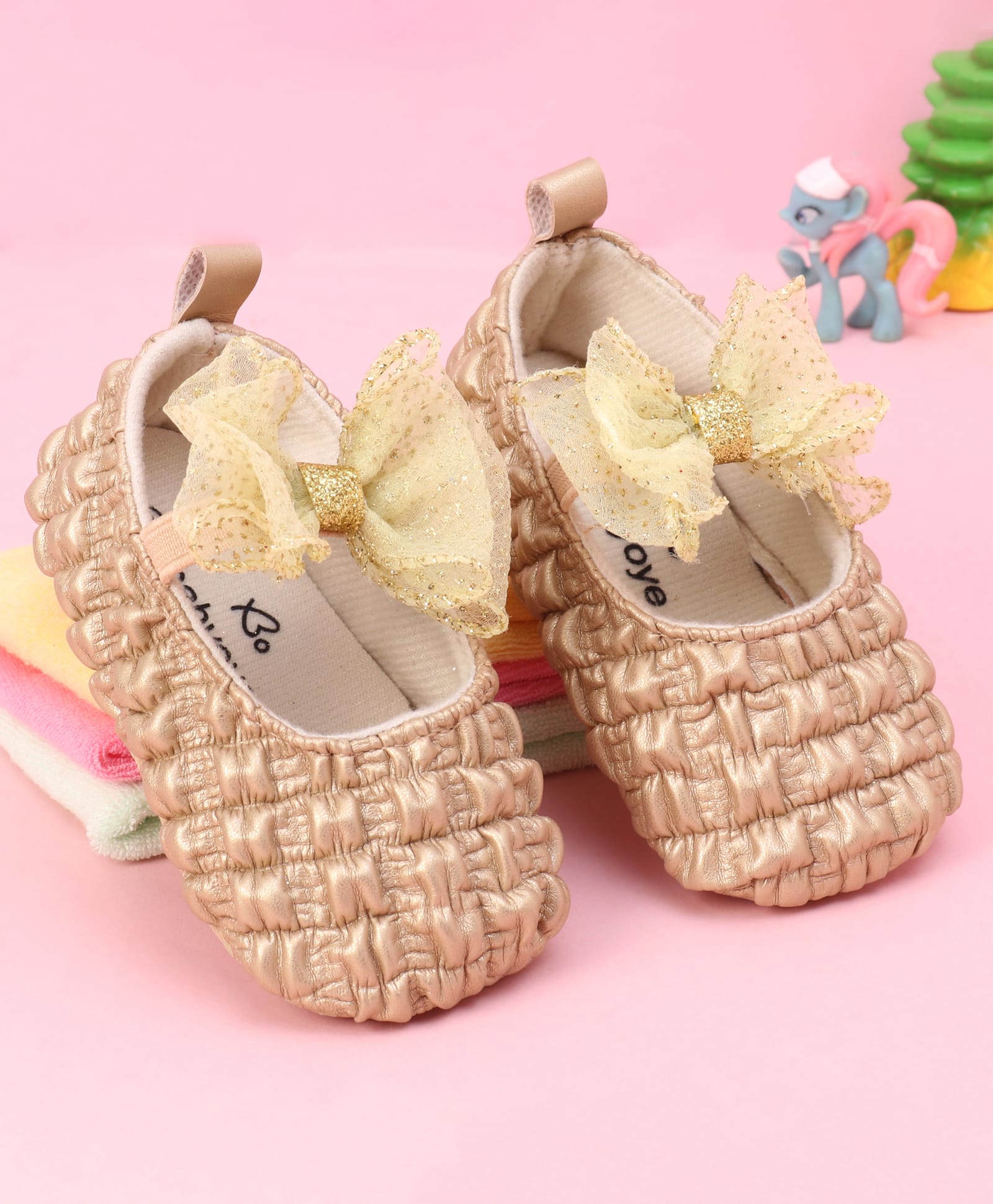 Babyoye Slip On Booties With Bow Applique - Golden-picture-25