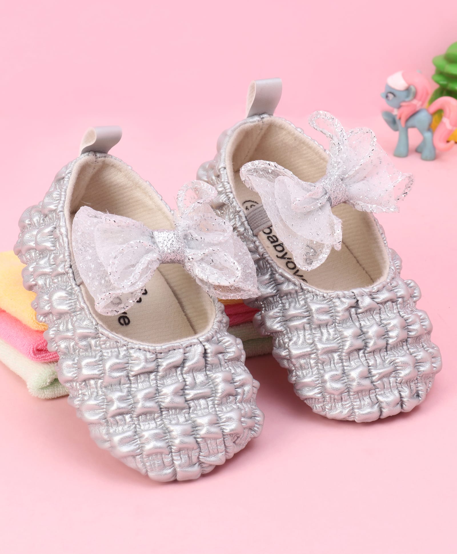 Babyoye Slip On Booties With Bow Applique - Silver-image-27