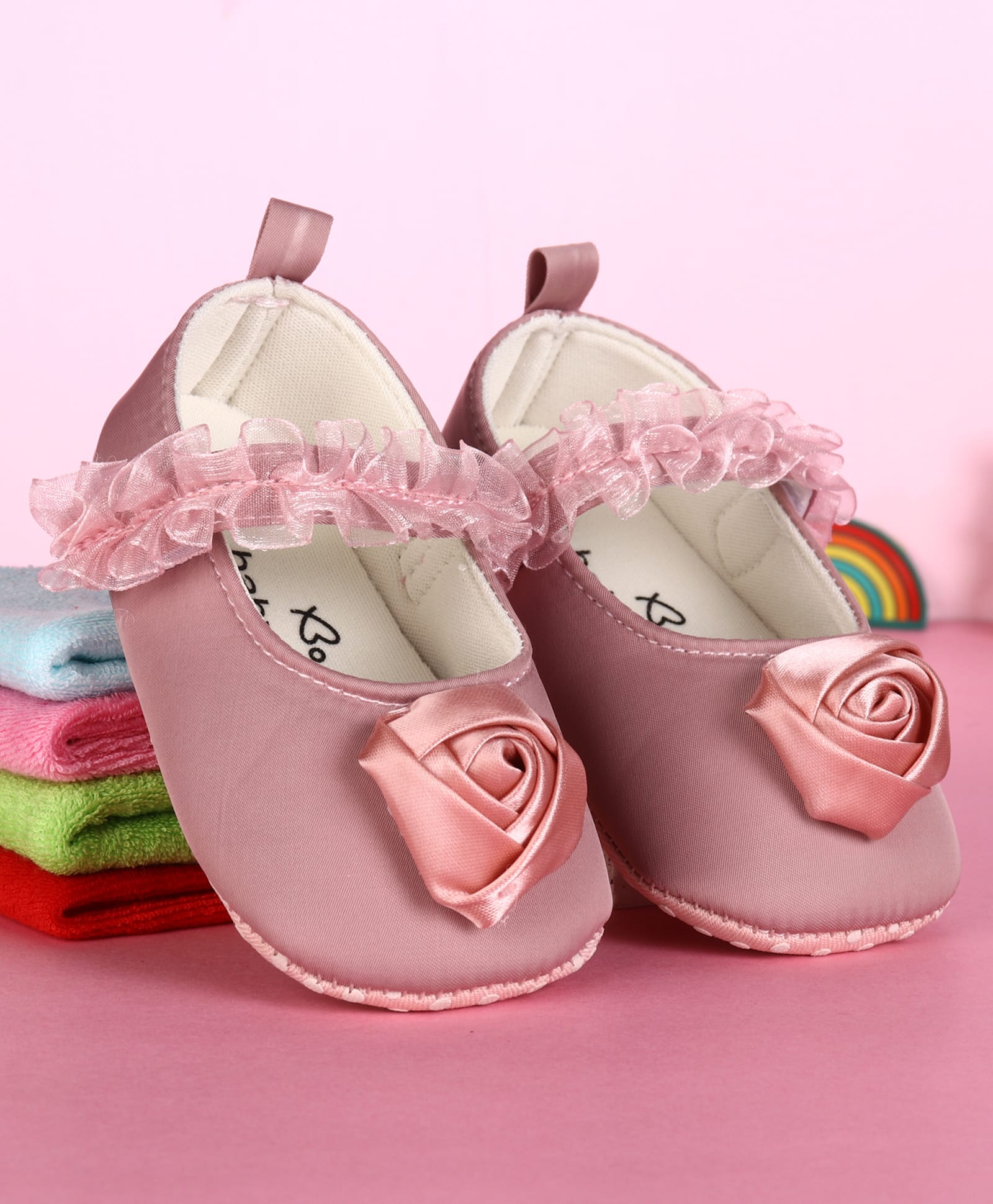 Babyoye Velcro Closure Booties With Floral Applique - Pink-image-20