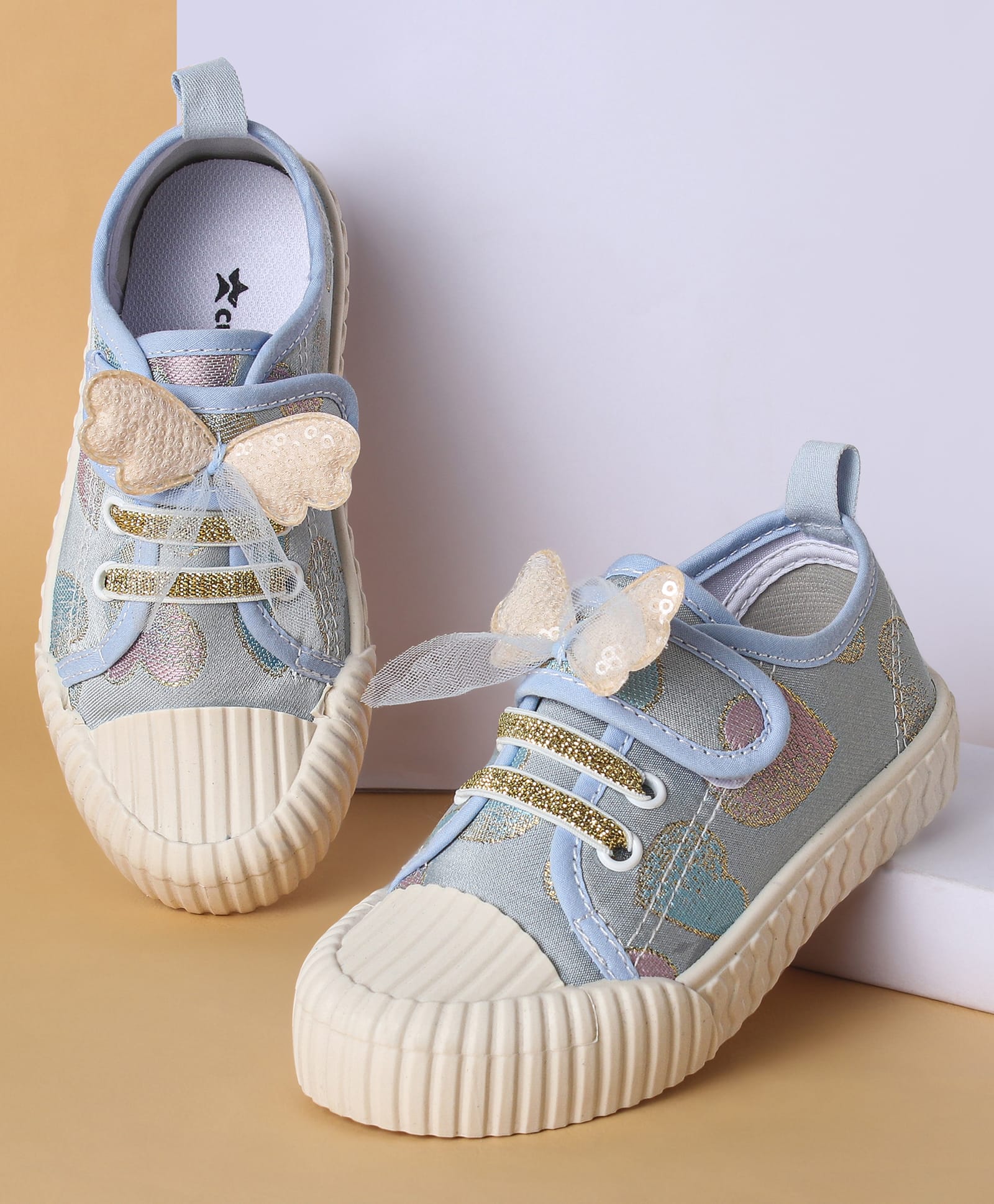 Cute Walk by Babyhug Casual Shoes with Velcro Closure Butterfly Applique- Blue-image-30