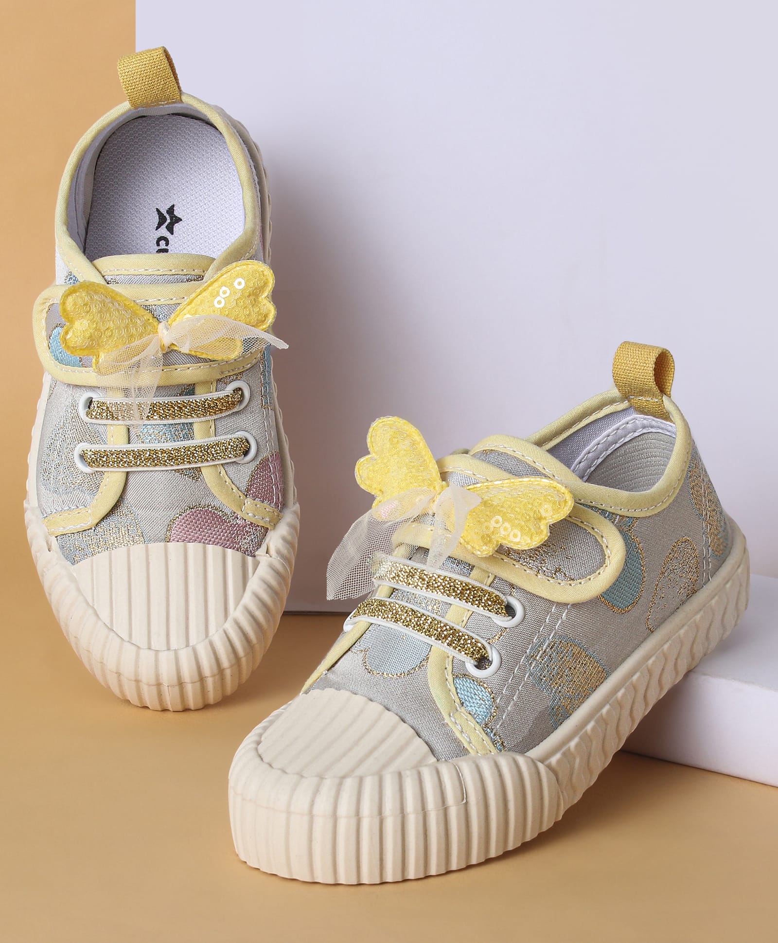 Cute Walk by Babyhug Casual Shoes with Velcro Closure Butterfly Applique- Yellow-image-35
