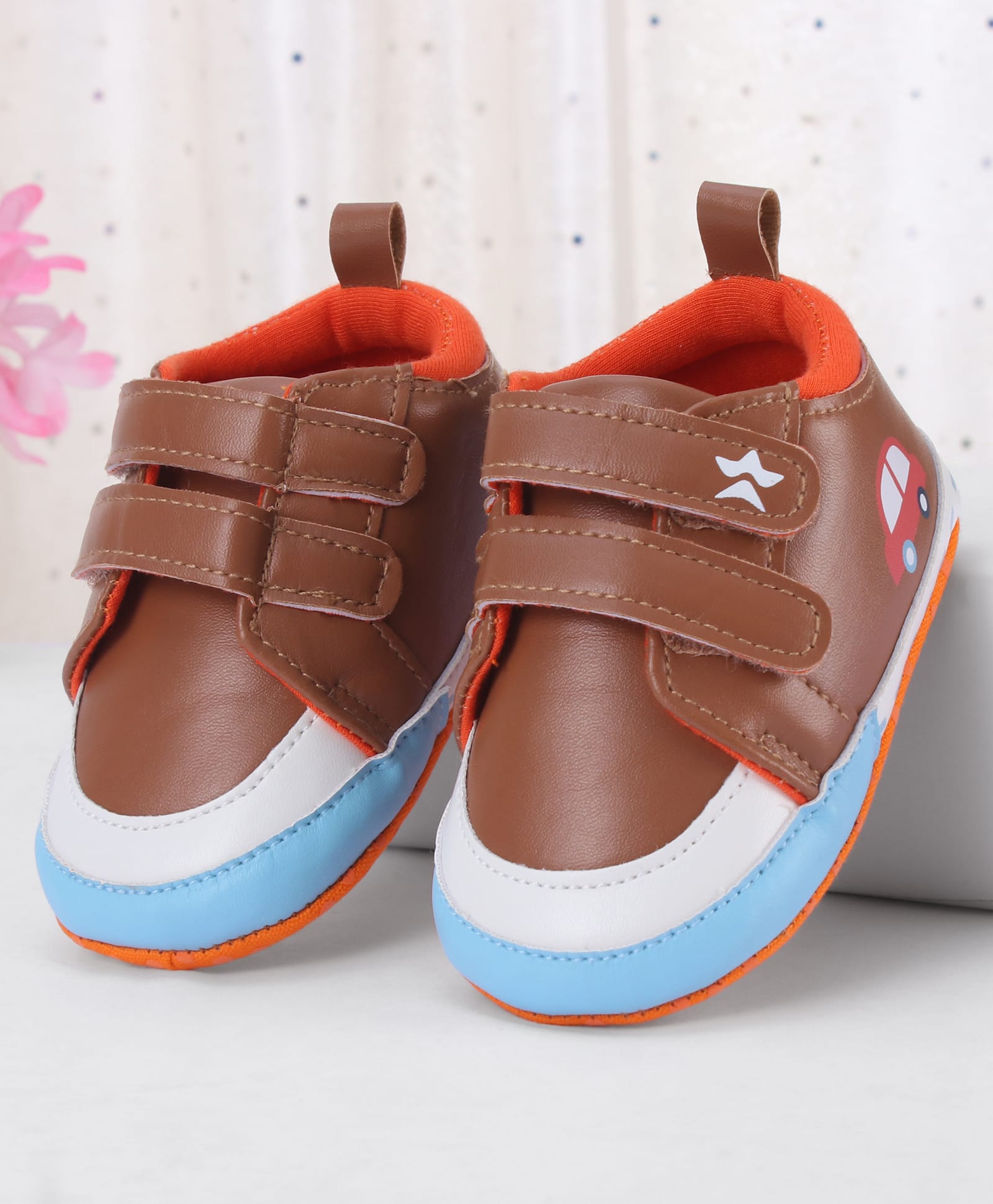 Cute Walk by Babyhug Velcro Closure Booties With Vehicle Print - Brown-picture-20