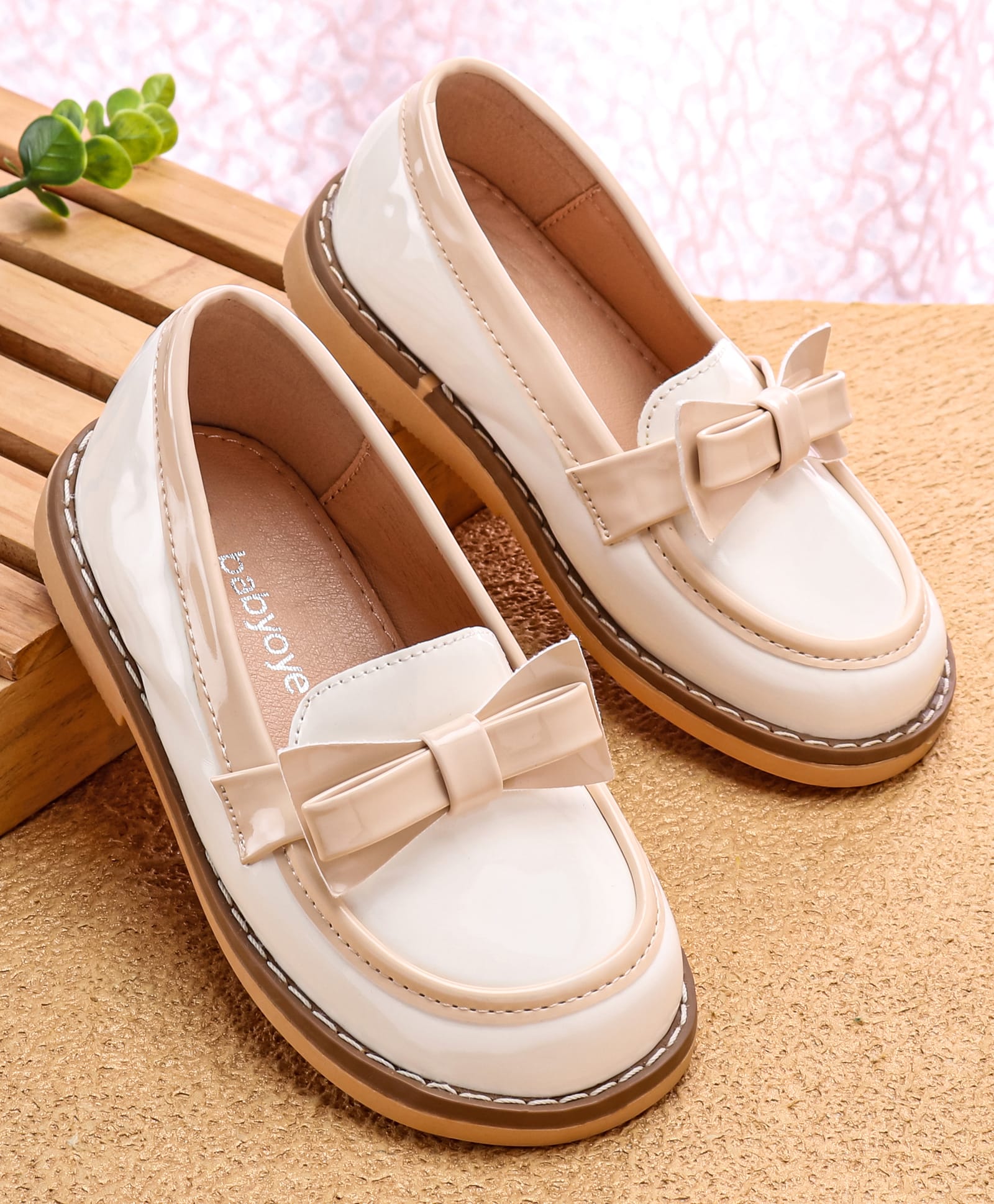 Babyoye Slip On Formal & Party Wear Shoes With Bow Applique - OffWhite-image-1