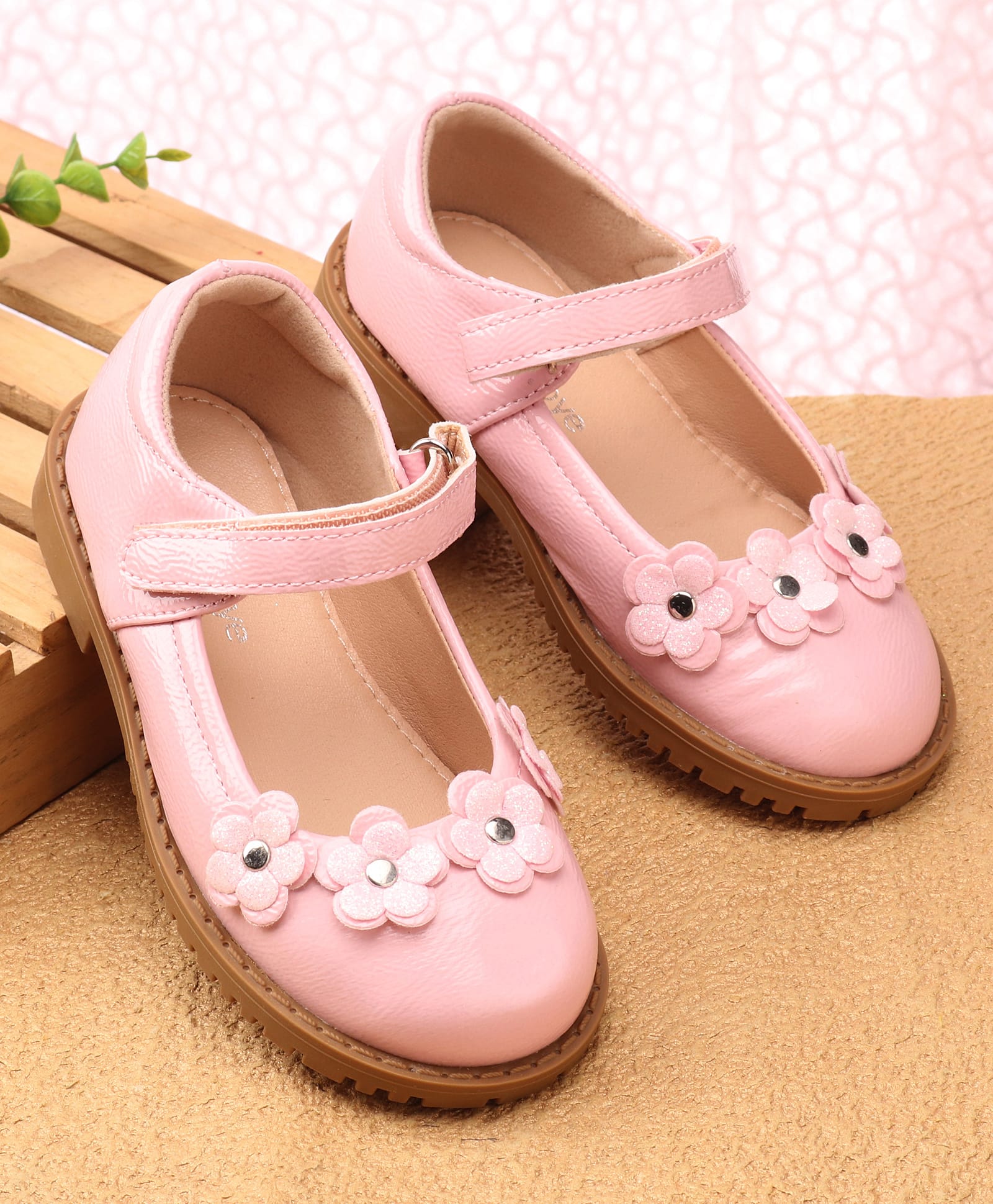 Babyoye Velcro Closure Ballerina With Floral Applique - Pink-picture-21