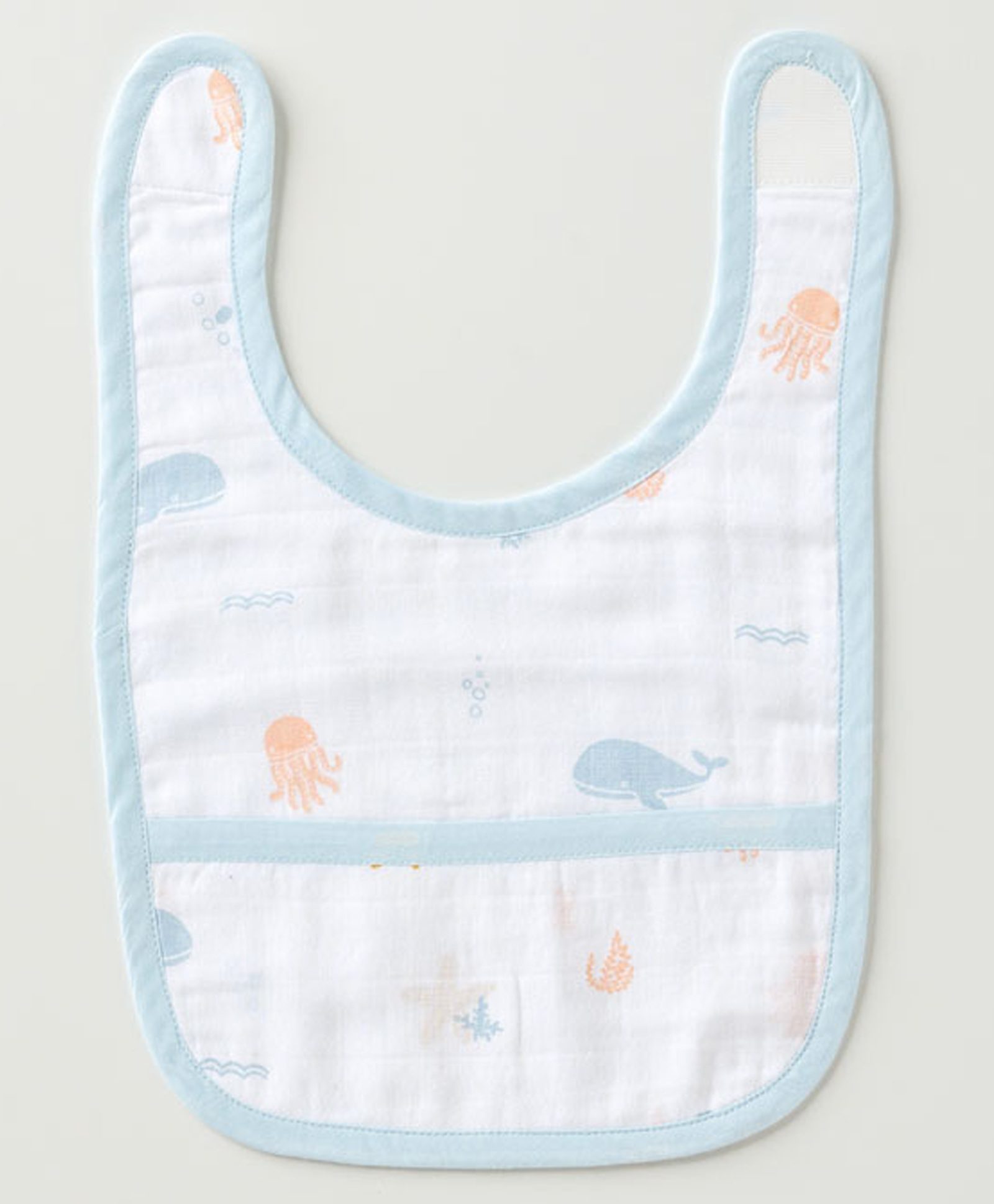 Aariro Organic Cotton Classic Muslin Bib Under the Sea - Light Blue-image-26