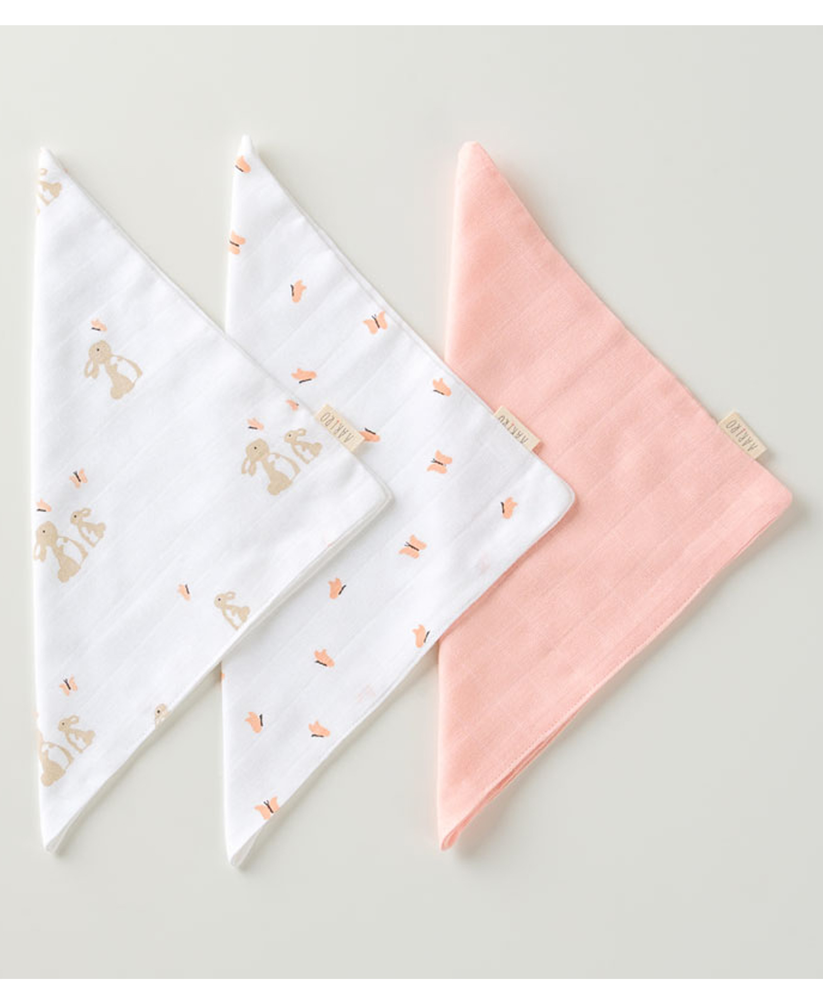 Aariro Organic Cotton Muslin Washcloth Honey Bunny (3pcs) - White & Pink-image-27