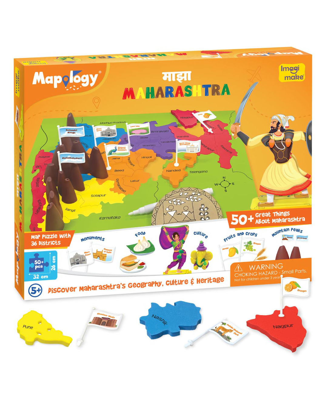 Imagimake Mapology Discover Maharashtra JIgsaw Puzzle Multicolour - 50 Pieces-picture-45