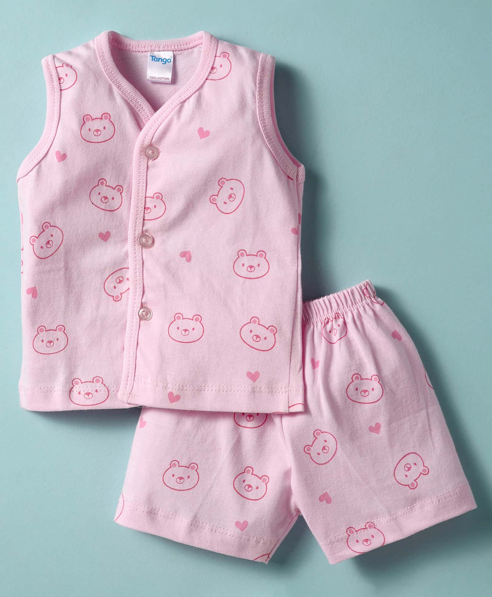 Tango Single Jersey Knit Sleeveless Co-ords Night Suit With Bear Print - Pink-picture-32