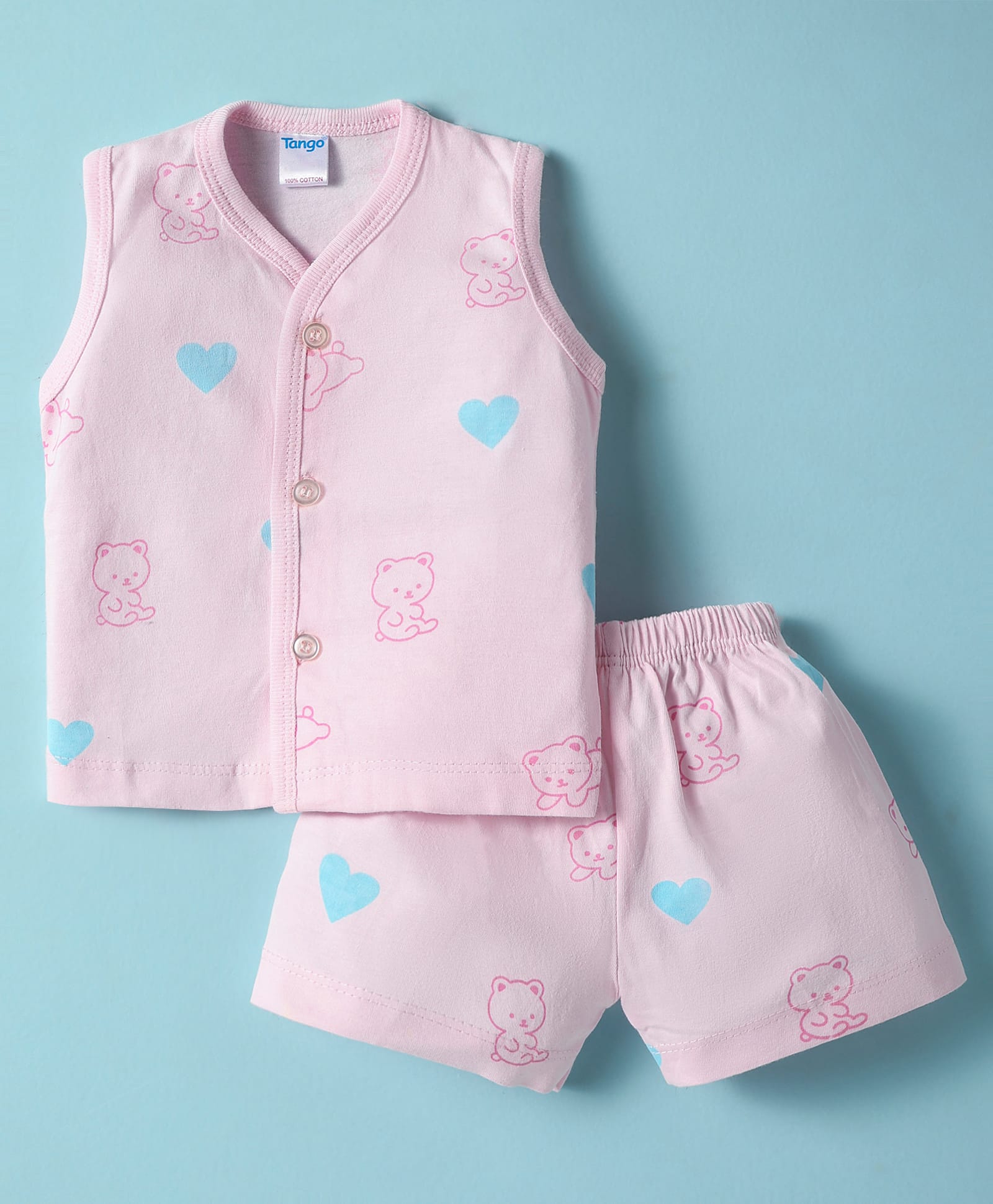 Tango Single Jersey Knit Sleeveless Shorts Co-ords Night Suit With Animal Print - Pink-picture-36