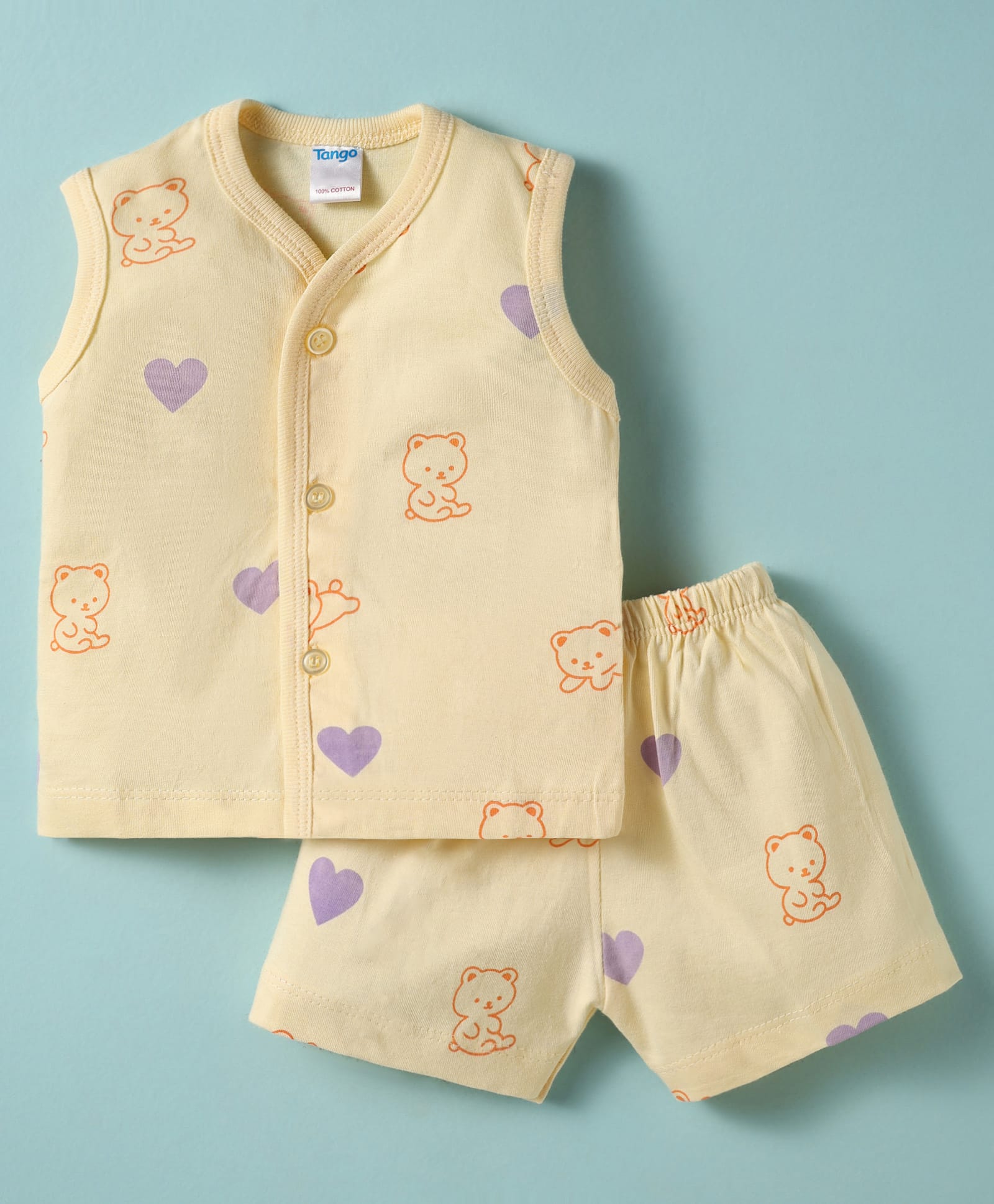 Tango Single Jersey Knit Sleeveless Shorts Co-ords Night Suit With Animal Print - Yellow-picture-33