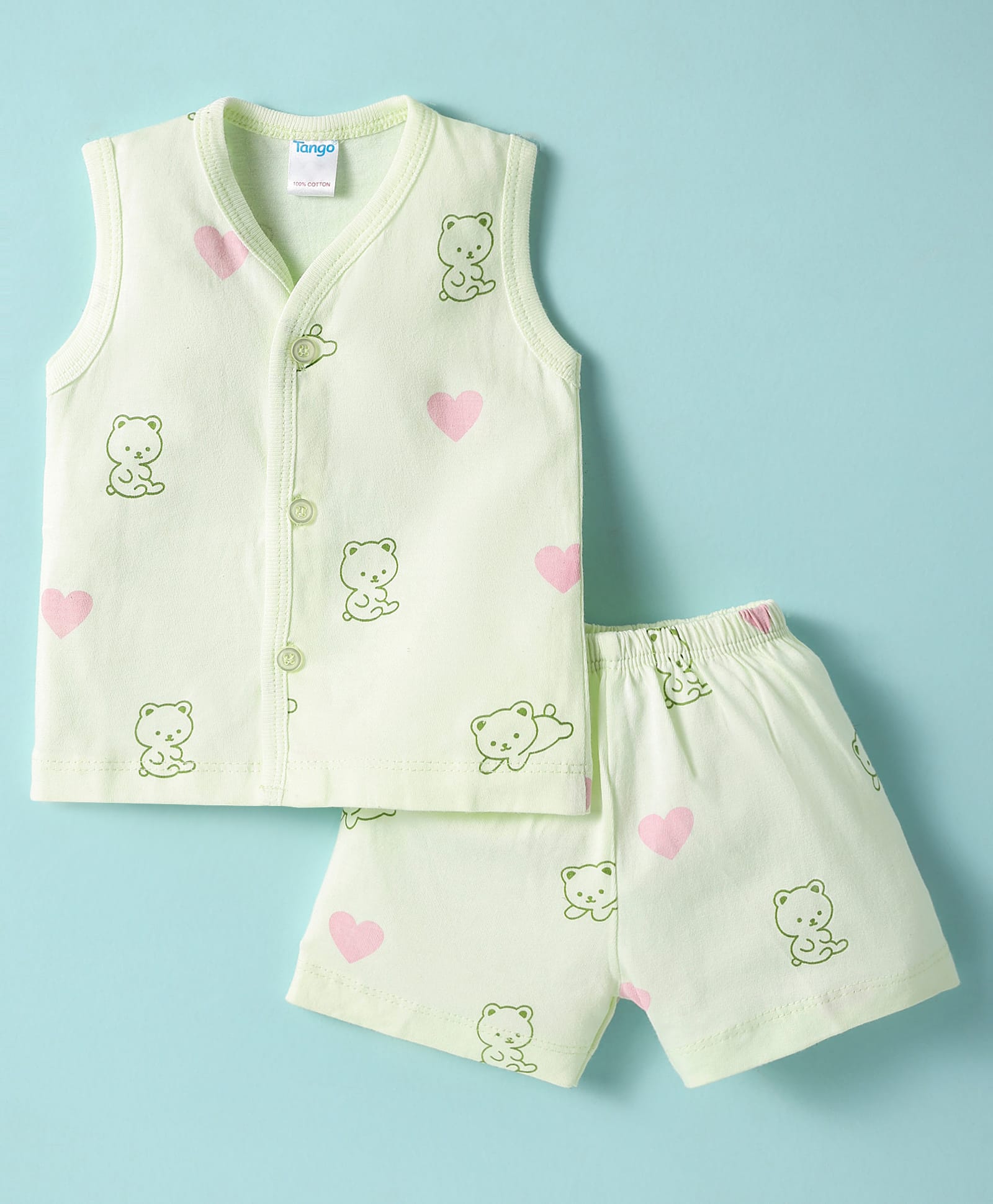 Tango Single Jersey Knit Sleeveless Shorts Co-ords Night Suit With Animal Print - Green-picture-37