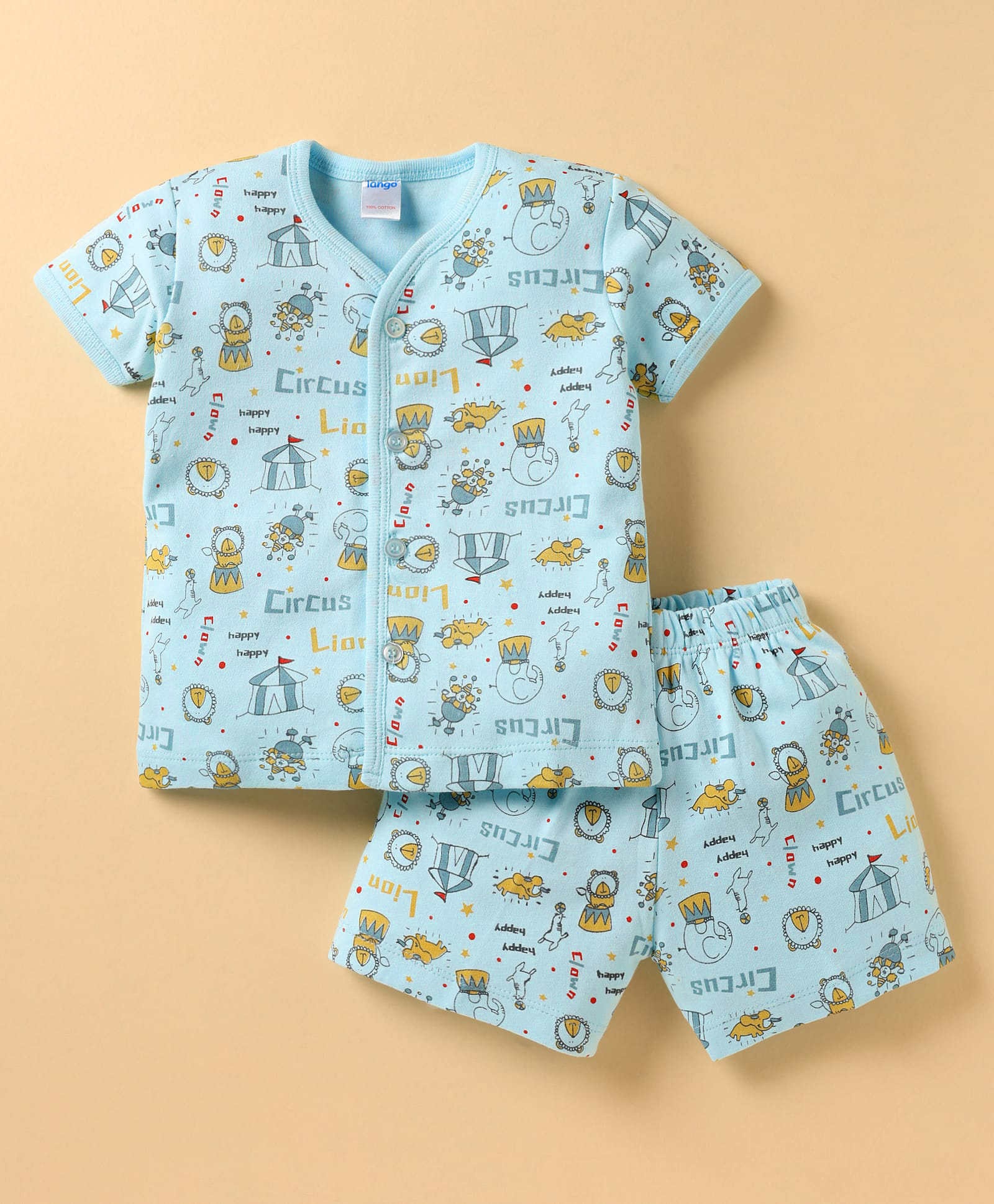 Tango Interlock Knit Half Sleeves Co-Ord Shorts Night Suit with Circus Print - Aqua Blue-picture-12