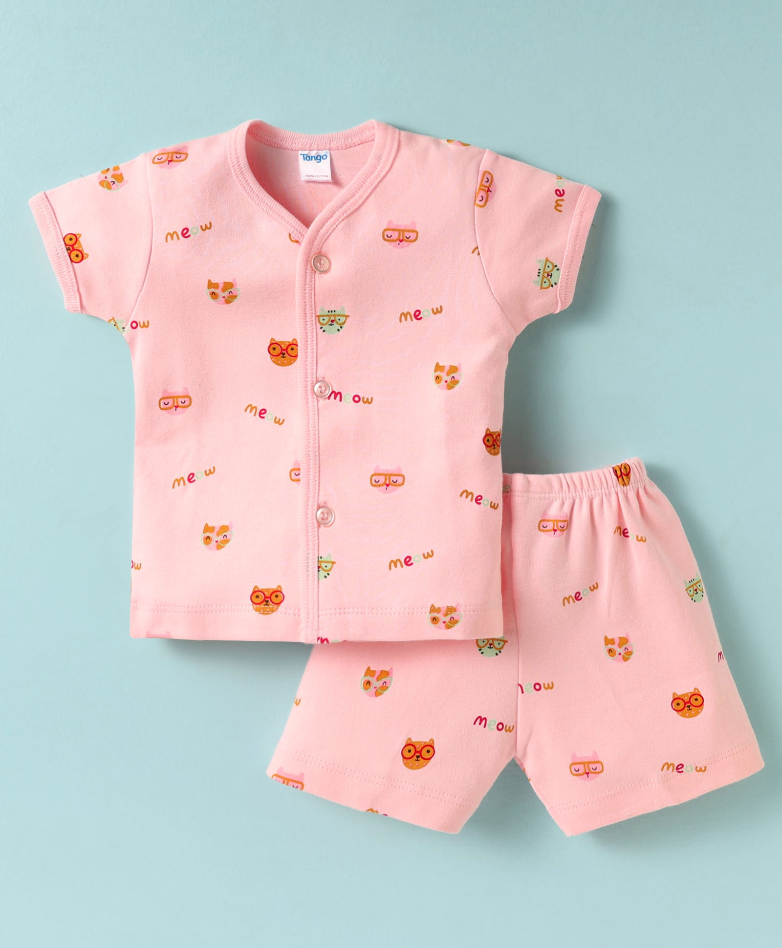 Tango Interlock Knit Half Sleeves Shorts Co-ord Set with Animal Print - Pink-picture-9