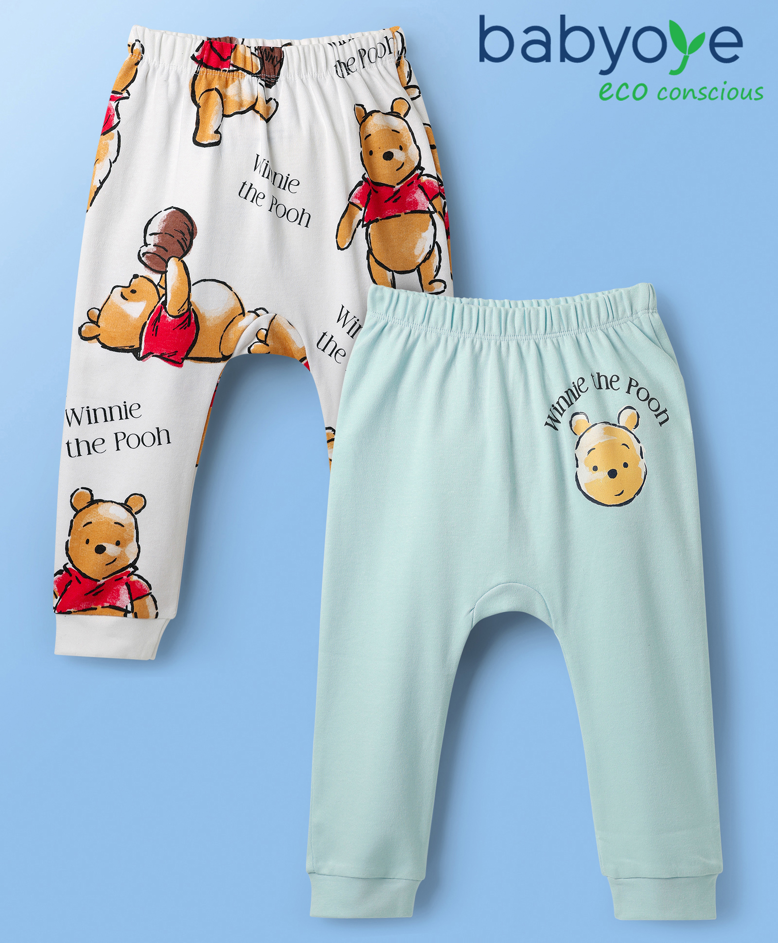 Babyoye Interlock Knit Diaper Leggings With Winnie The Pooh Graphics Pack Of 2 - White & Light Blue-image-41