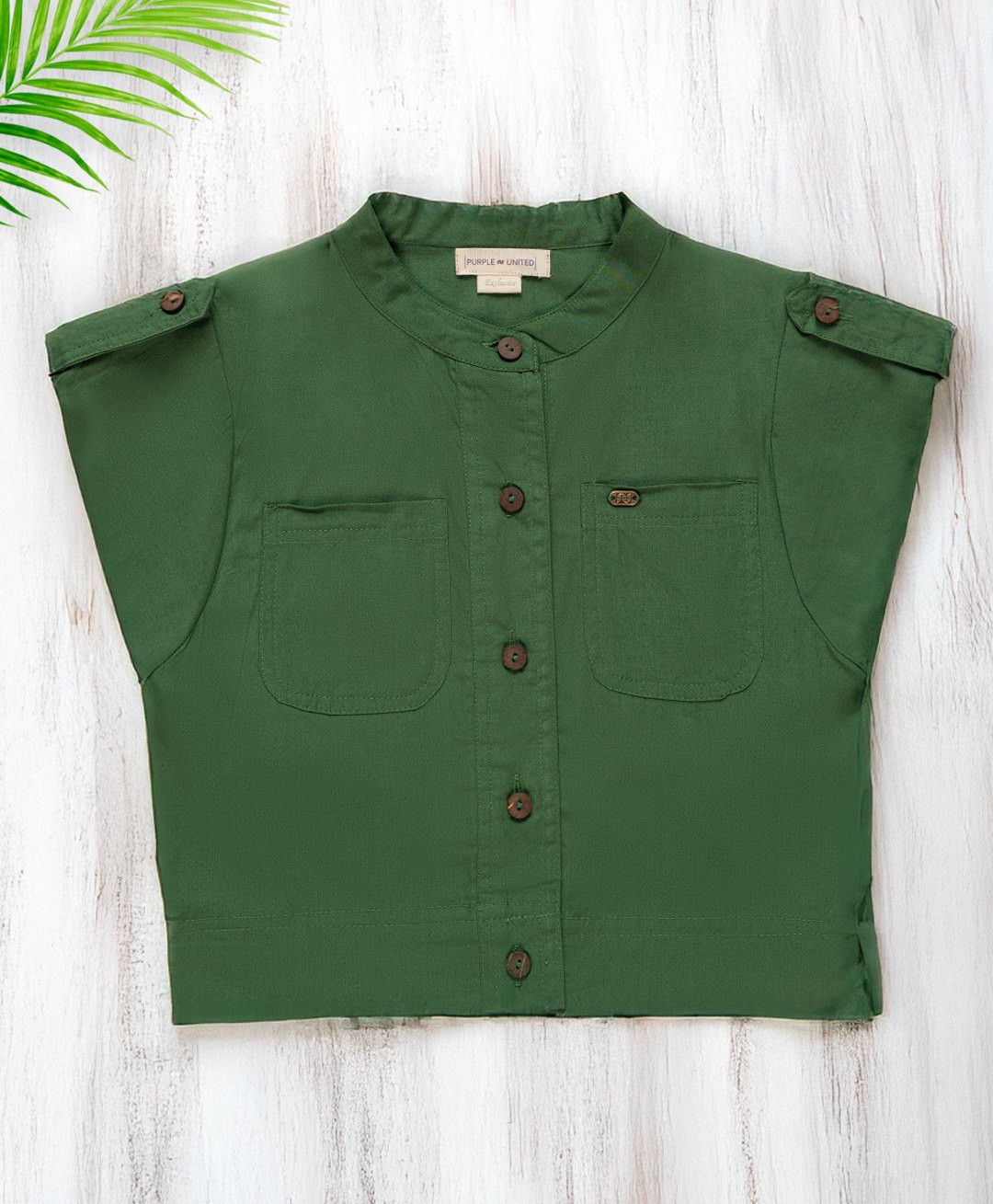 PURPLE UNITED KIDS Poplin Cap Sleeves Solid Top - Olive Green-picture-23