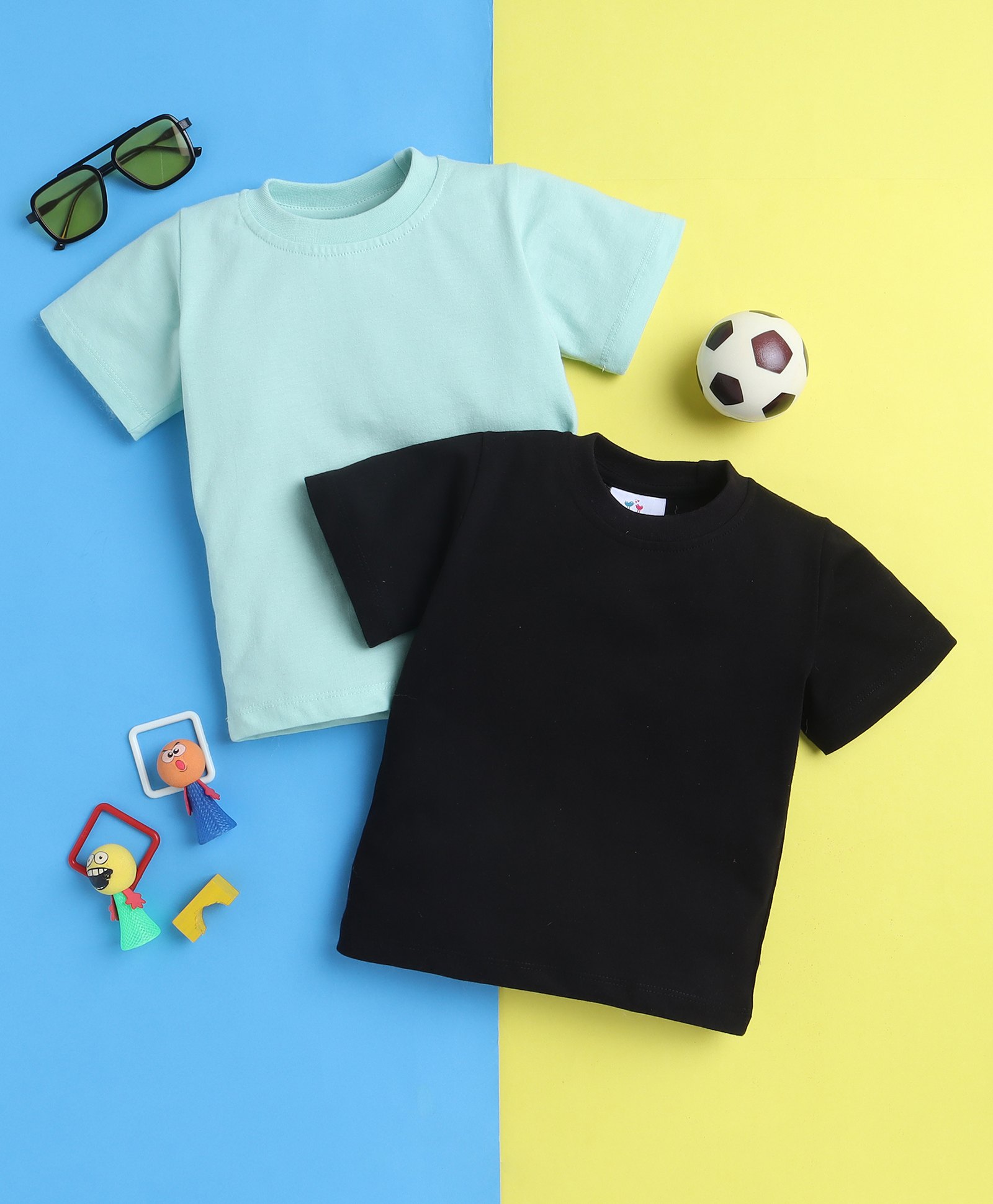 Knitting Doodles Pure Cotton Pack Of 2 Half Sleeves Solid Tees - Black & Sea Green-picture-38