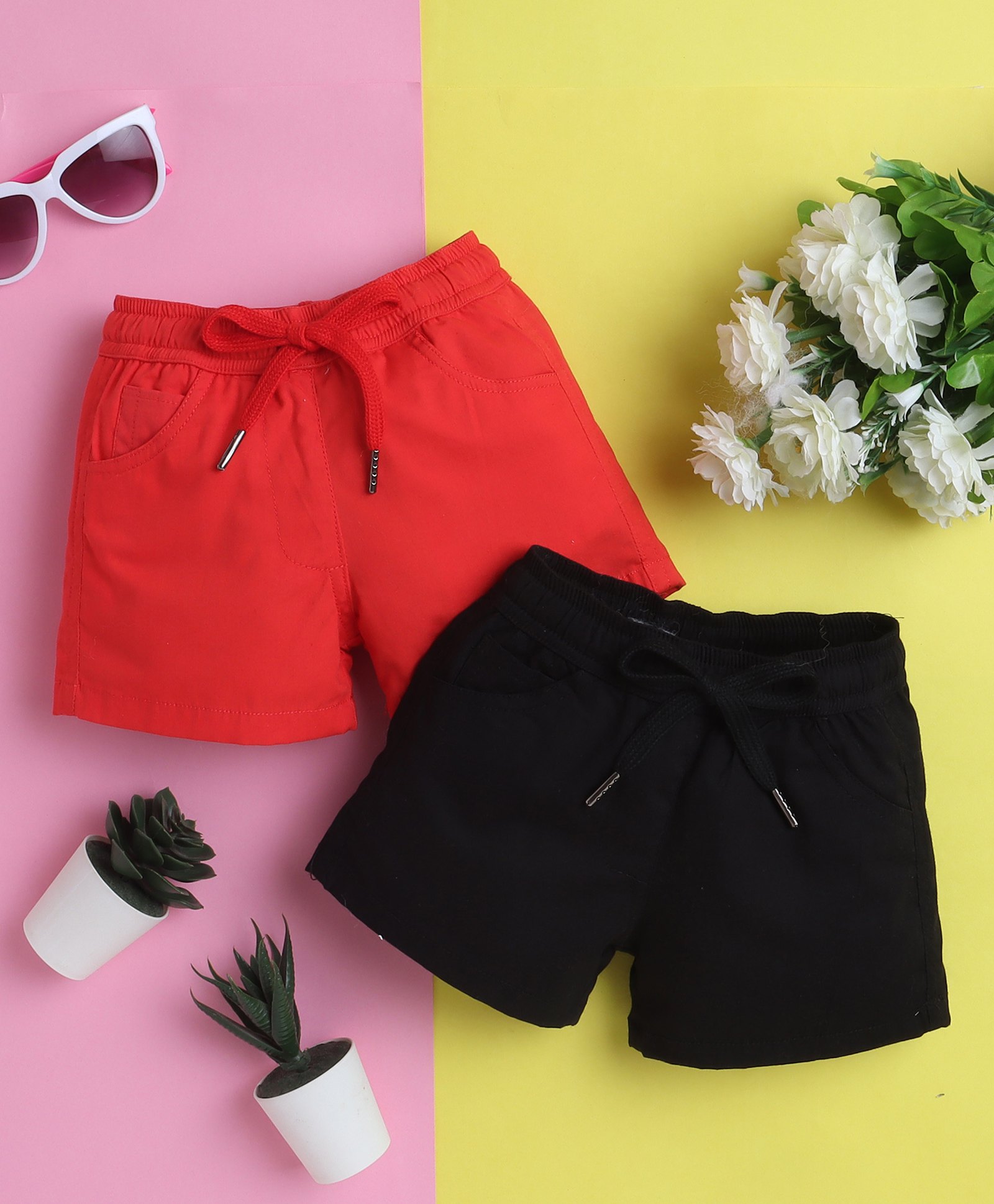 Knitting Doodles Pure Cotton Pack Of 2 Solid Shorts - Red & Black-picture-18