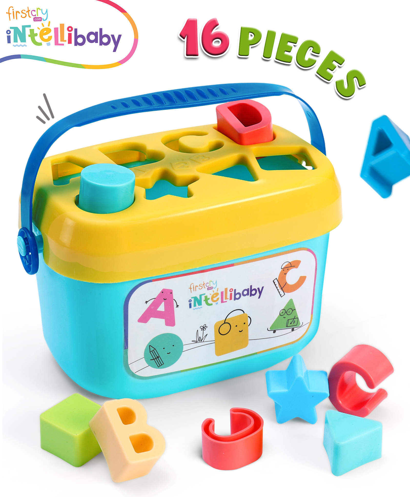 Intellibaby Shape Sorter Bucket - Blue | 16 Pieces | Multicolour Educational Toy for Toddlers | Learn Shapes & Letters | Boosts Fine Motor Skills | Paediatrician Approved | BIS Certified |For Gifting-picture-49