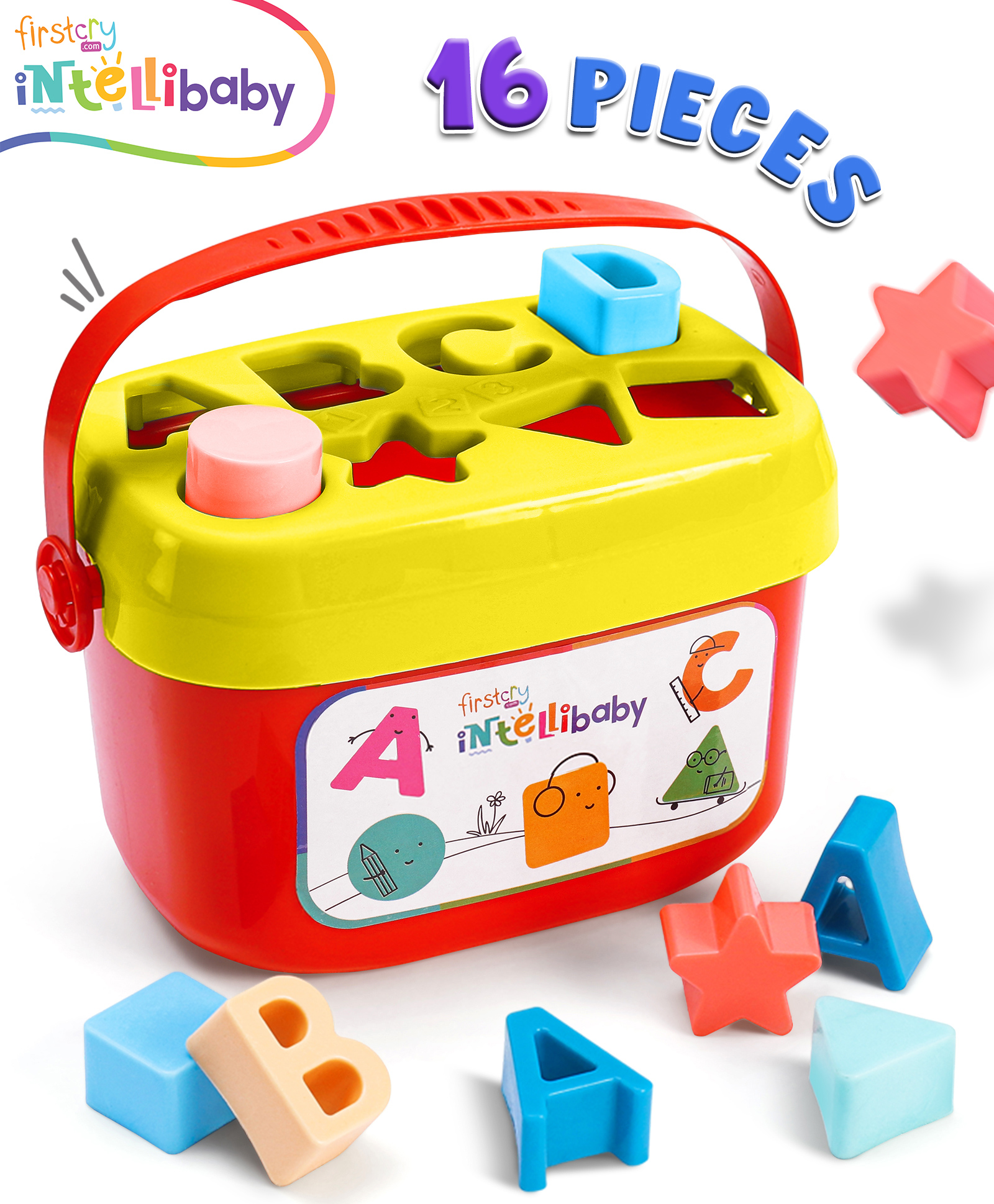 Intellibaby Shape Sorter Bucket - Red | 16 Pieces | Multicolour Educational Toy for Toddlers | Learn Shapes & Letters | Boosts Fine Motor Skills | Paediatrician Approved | BIS Certified |For Gifting-picture-23