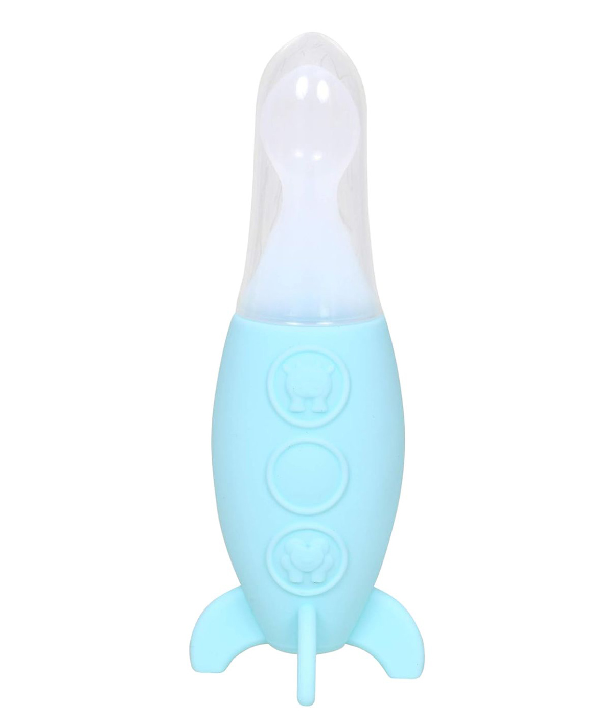 THE LITTLE LOOKERS Rocket Push Type Food Grade Silicone Feeding Spoon Baby Food Rice Paste Feeding Bottle/BPA Free Squeeze Spoon Feeder 90ml (Blue)-image-20