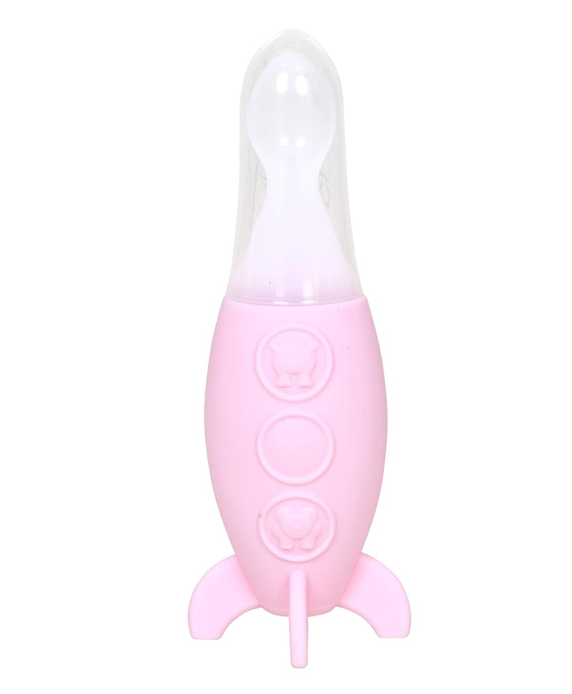 THE LITTLE LOOKERS Rocket Push Type Food Grade Silicone Baby Feeding Spoon Baby Food Rice Paste Feeding Bottle/BPA Free Squeeze Spoon Feeder 90ml (Pink)-image-44