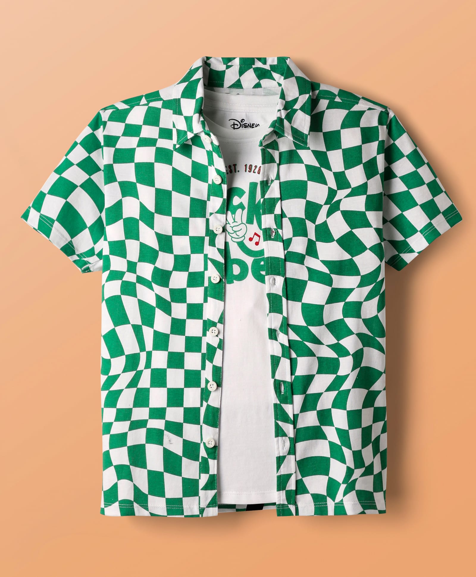 Pine Kids Disney Single Jersey Knit Half Sleeves Front & Back Mickey Mouse Graphics Shirt With T-Shirt - Green-picture-14